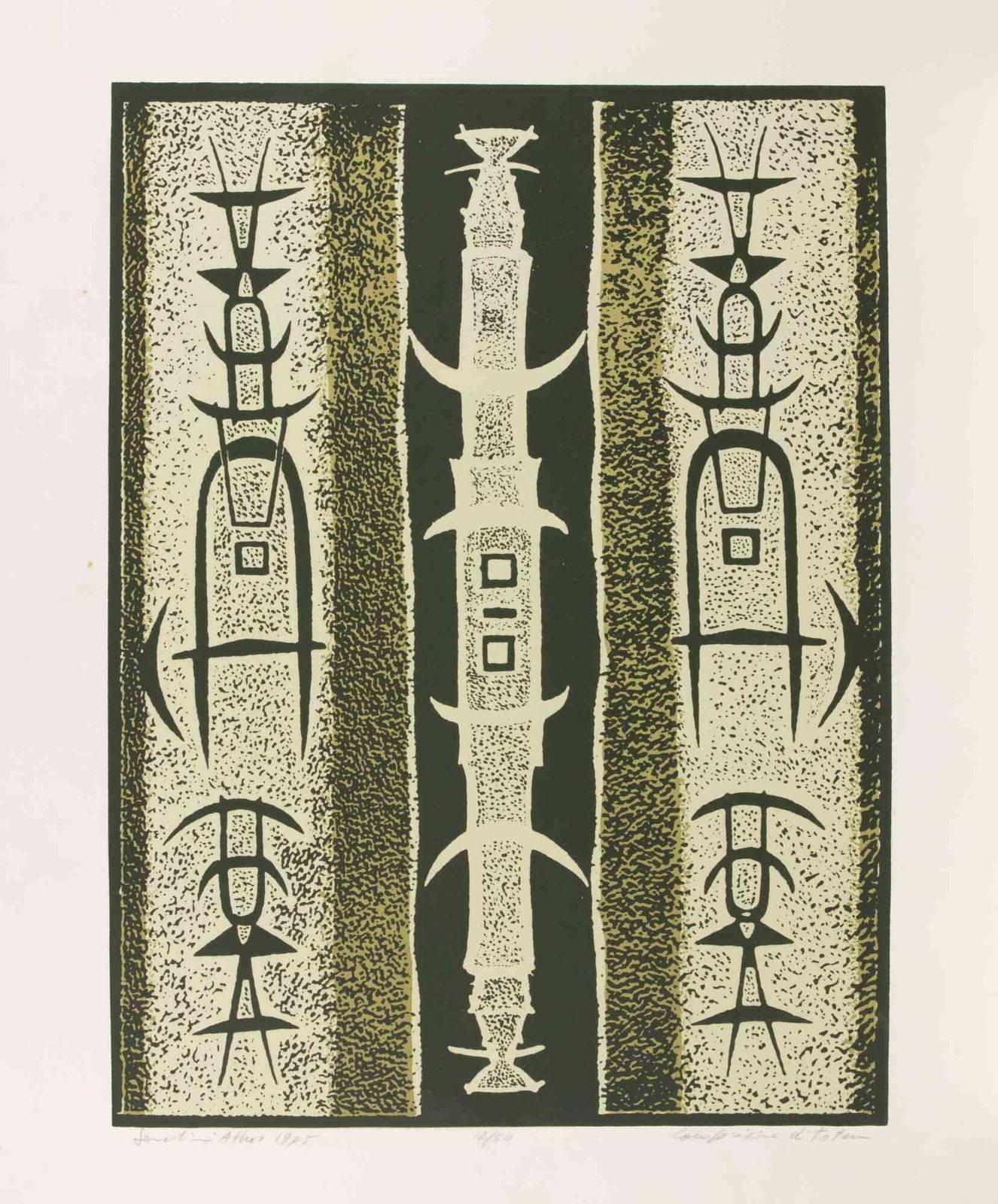 Athos Sanchinicomposition Of Totems   Lithograph By Athos Sanchini   19751975