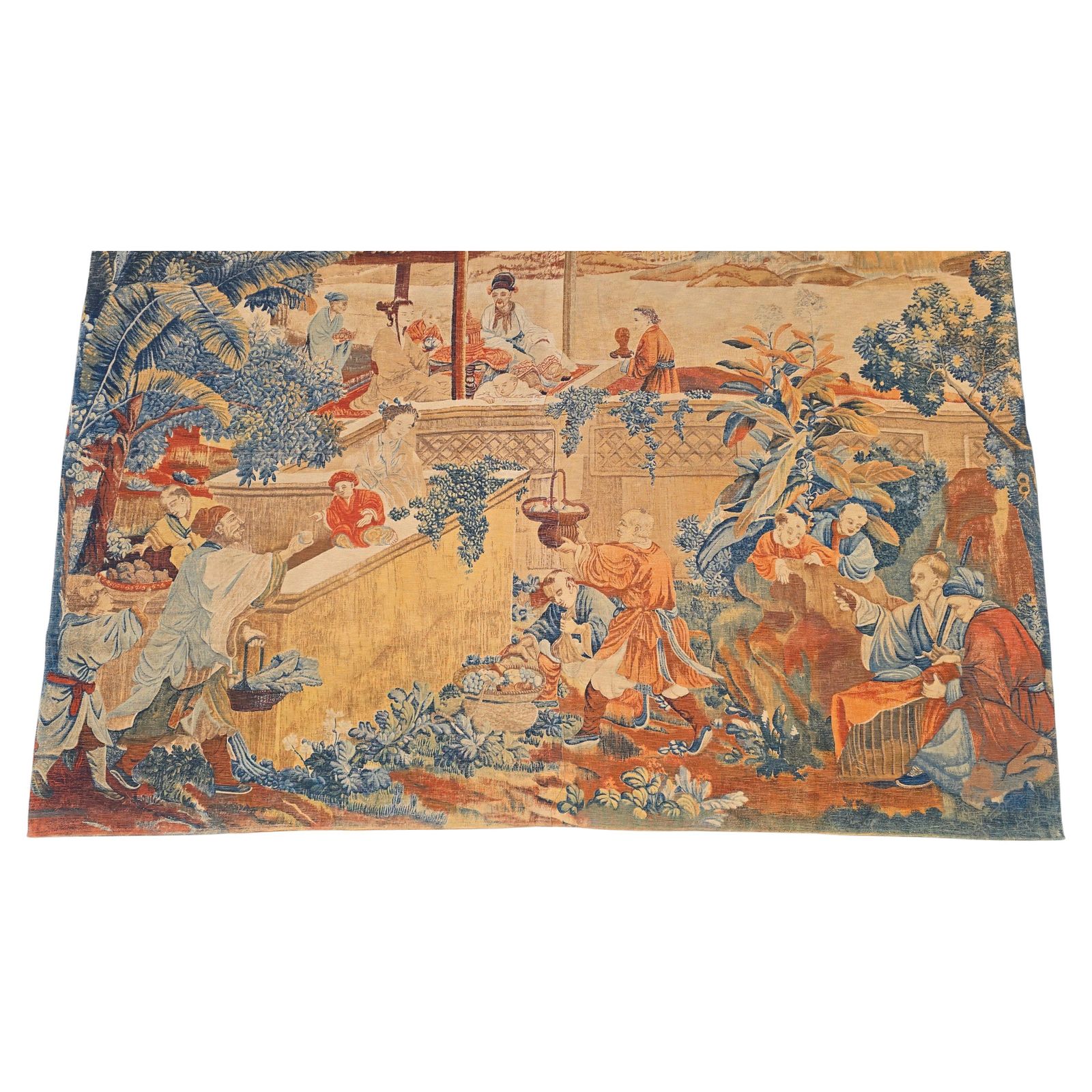 Monumental European Chinoiserie Tapestry, Hand Painted Textile, Circa 1900–1930 photo furniture