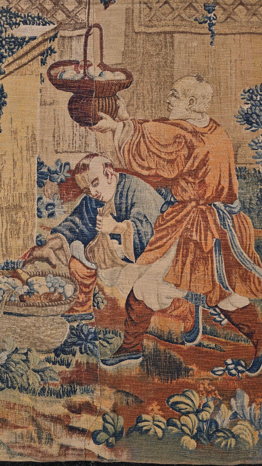 photo furniture Monumental European Chinoiserie Tapestry, Hand Painted Textile, Circa 1900–1930