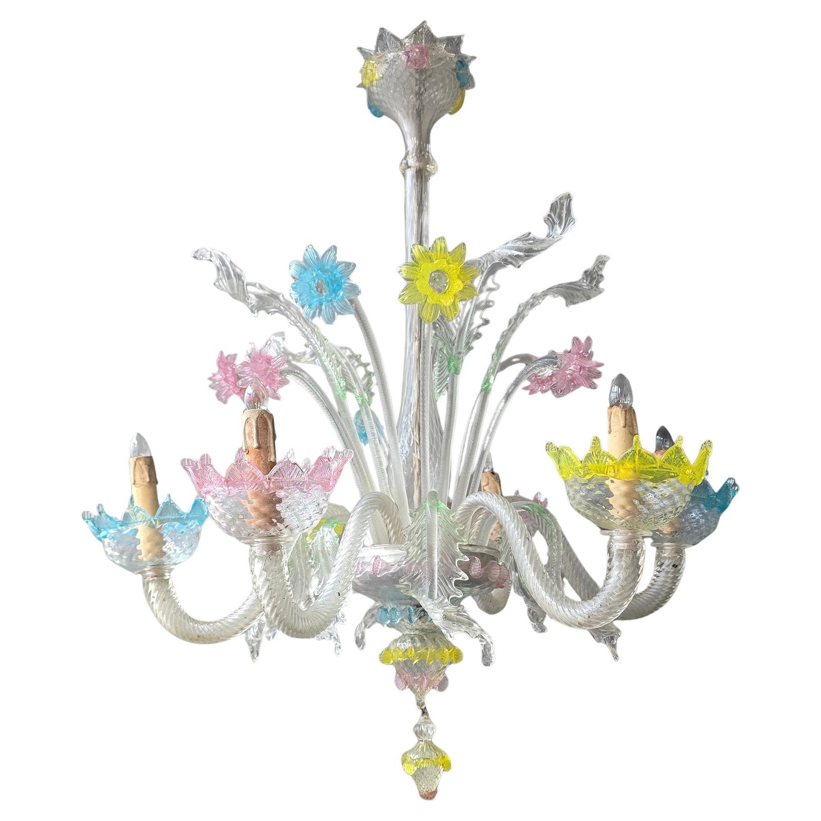 Large Murano Glass Floral Chandelier, Italy, 1950s