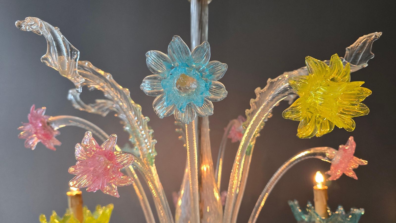 Large Murano Glass Floral Chandelier, Italy, 1950s photo vinterior