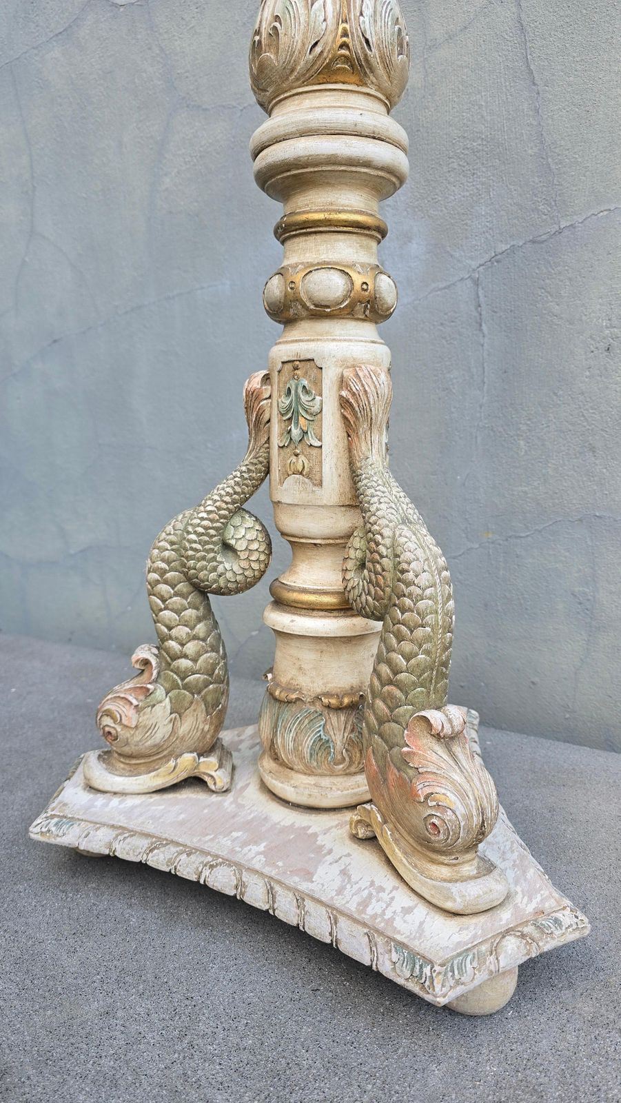Monumental Italian Carved Wood Floor Lamp With Dolphin Motif, Mid 20th Century photo 5487.0