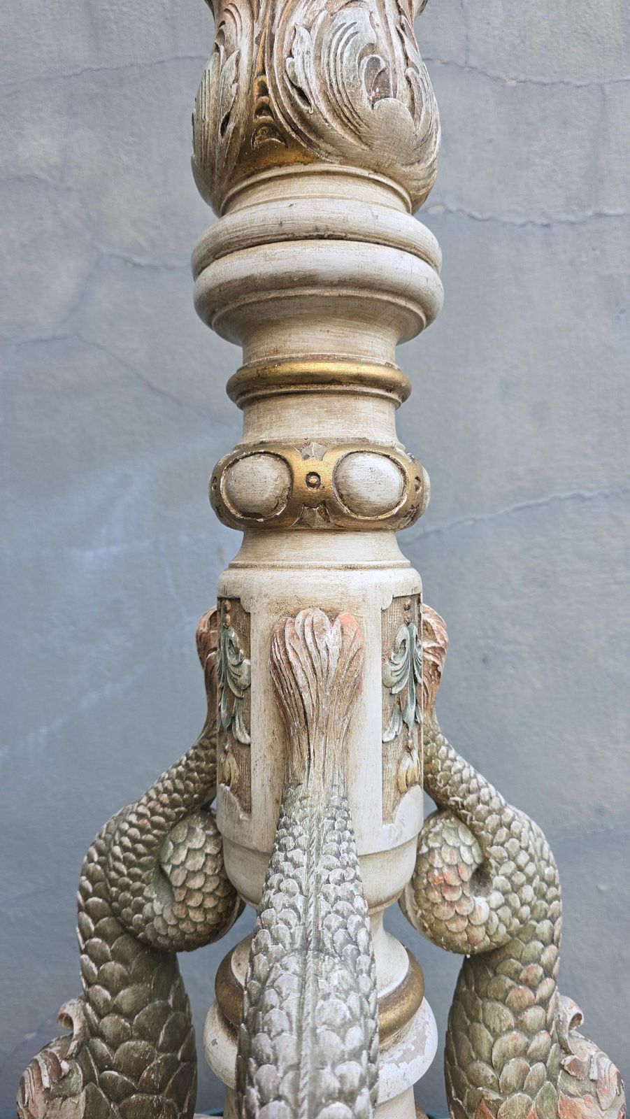 Lighting Monumental Italian Carved Wood Floor Lamp With Dolphin Motif, Mid 20th Century photo