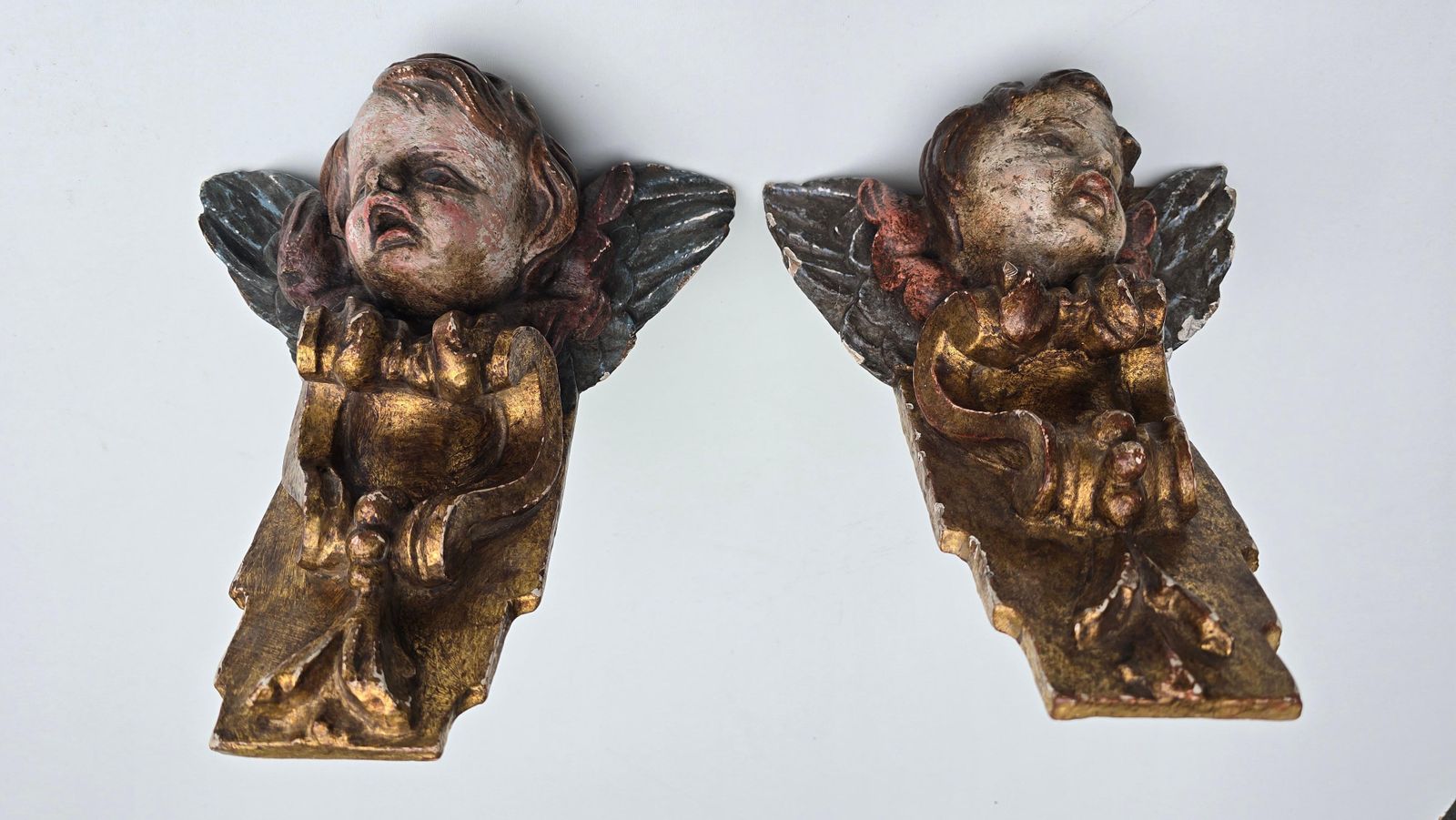 photo furniture Pair Of 18th Century Italian Baroque Cherub Corner Carvings, C. 1750–1780