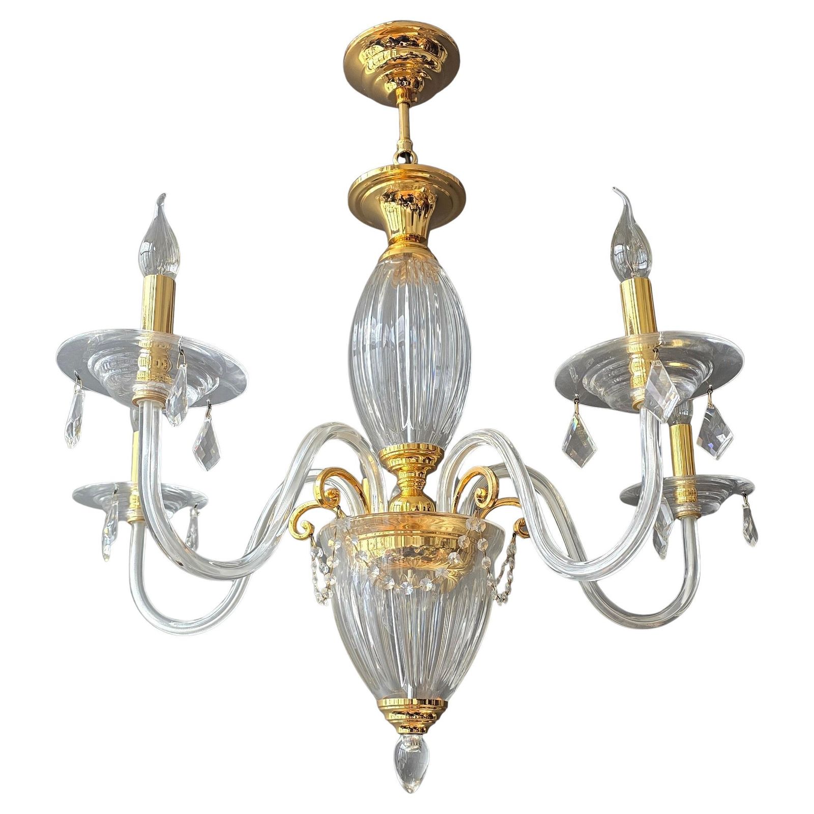 Two Luxurious Clear Glass And Gilt Brass Chandelier By Schuller, Spain