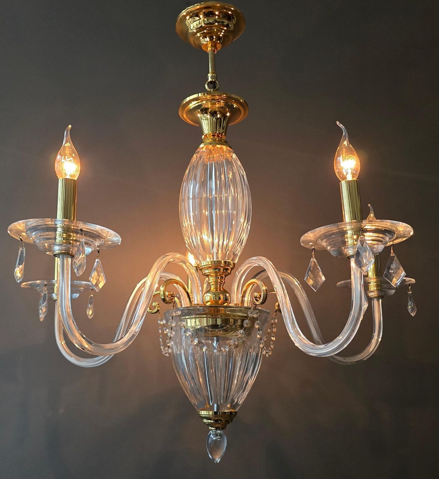 Two Luxurious Clear Glass And Gilt Brass Chandelier By Schuller, Spain photo Lighting