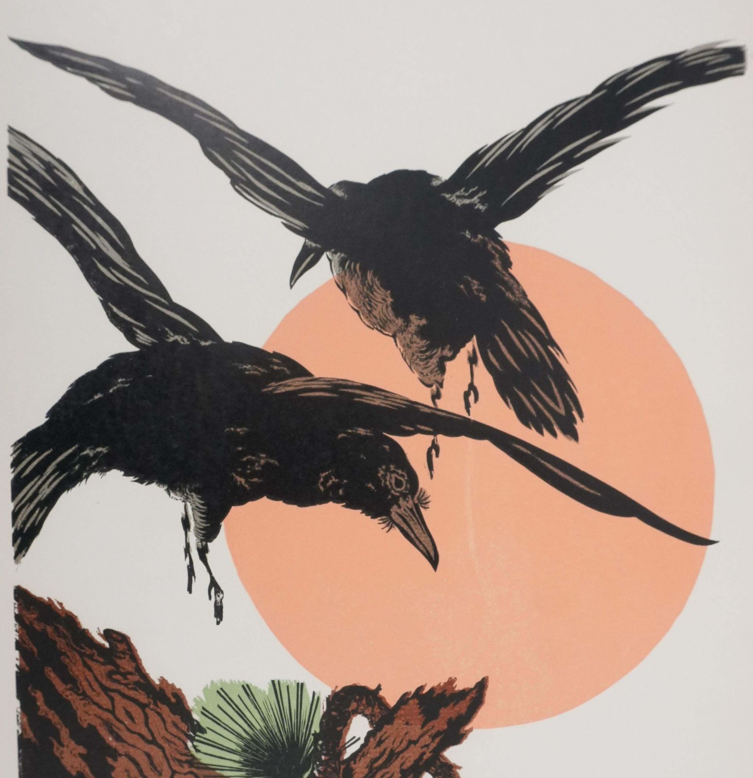 Japanese Print, The Flight Of The Crows At Sunset   Signed Woodcut photo for sale