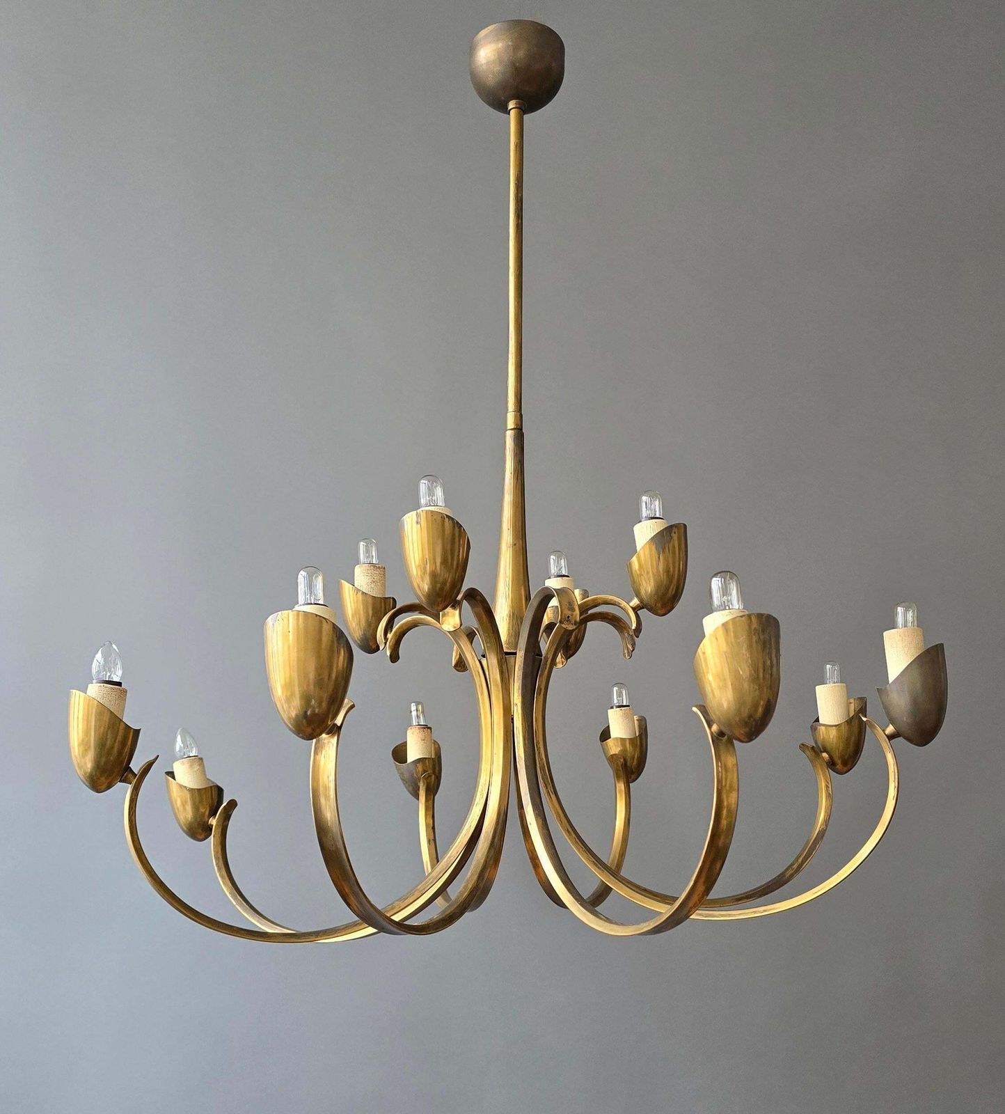 Large Italian Brass Chandelier With 12 Arms, 1950s photo Lighting
