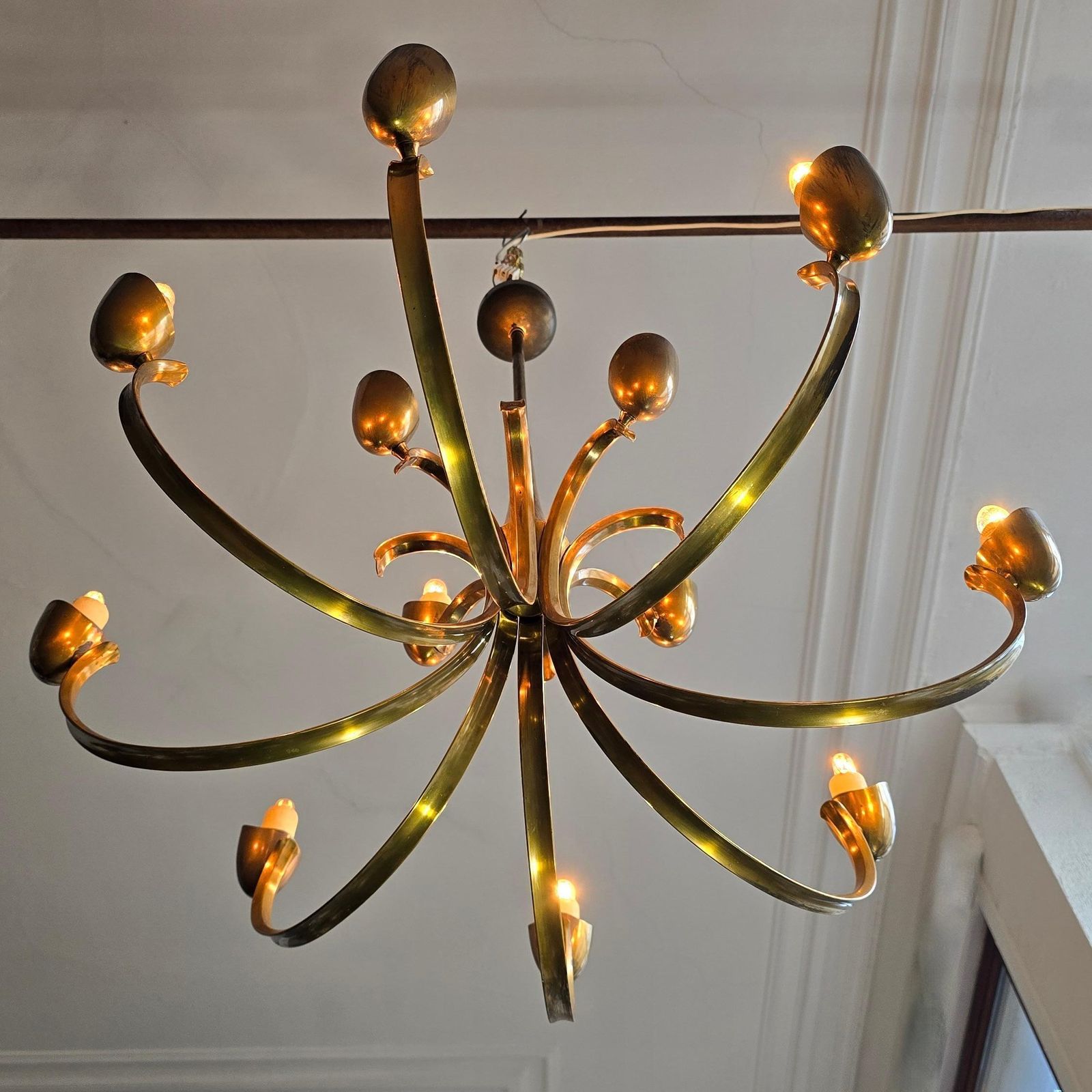Large Italian Brass Chandelier With 12 Arms, 1950s photo buy