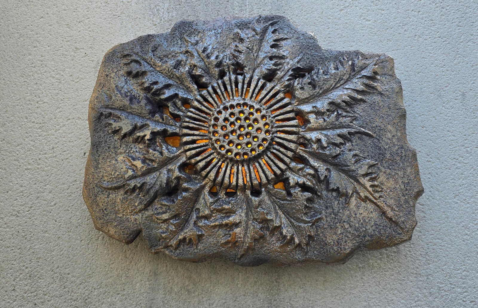 Large French Vallauris Ceramic Sunburst Light Sculpture, Signed Maumus, 1970s photo vinterior
