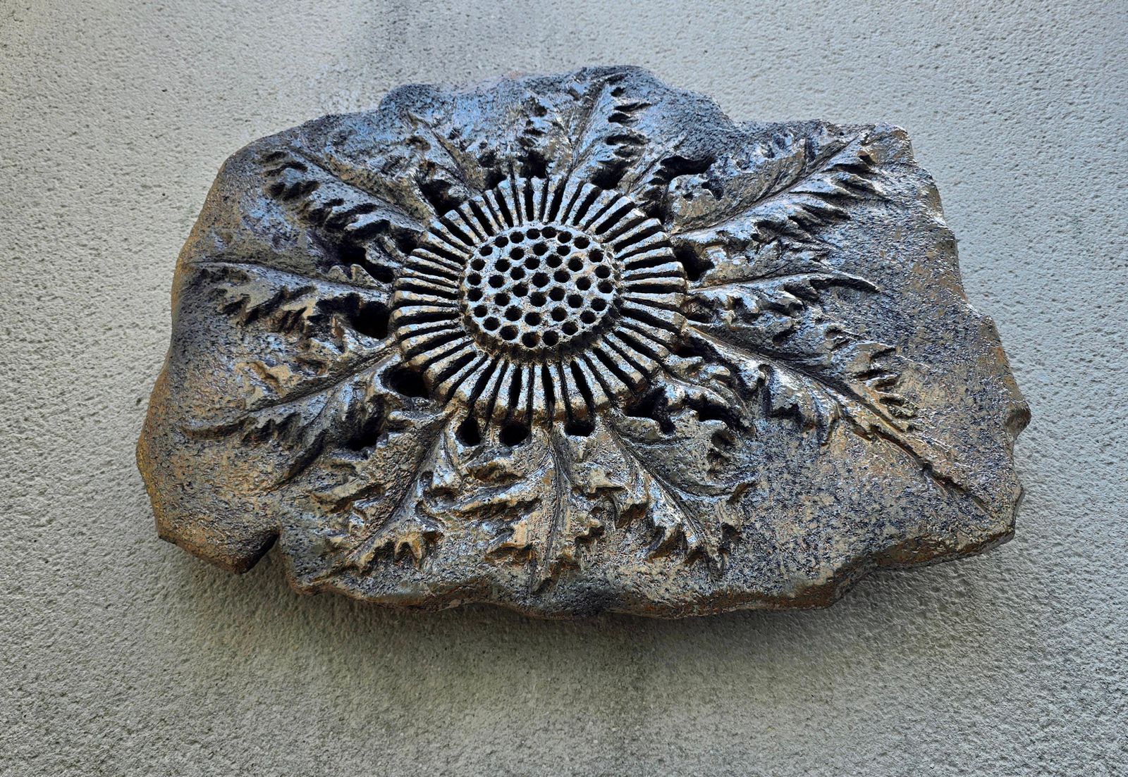 Large French Vallauris Ceramic Sunburst Light Sculpture, Signed Maumus, 1970s photo buy
