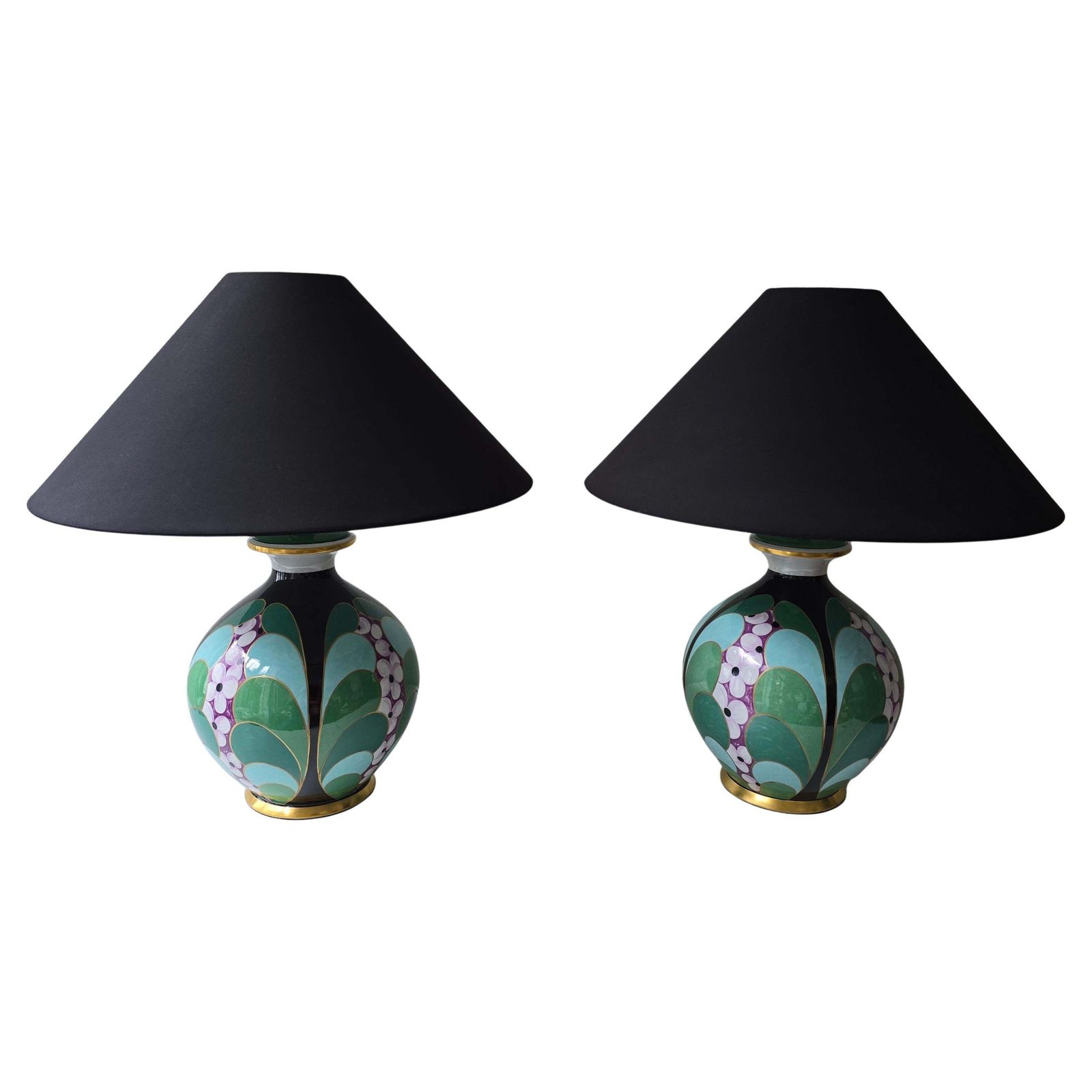 Pair Of Hand Painted Italian Porcelain Table Lamps By Le Porcellane, Florence photo for sale