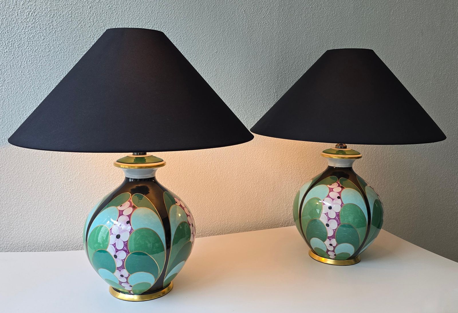 Pair Of Hand Painted Italian Porcelain Table Lamps By Le Porcellane, Florence photo buy