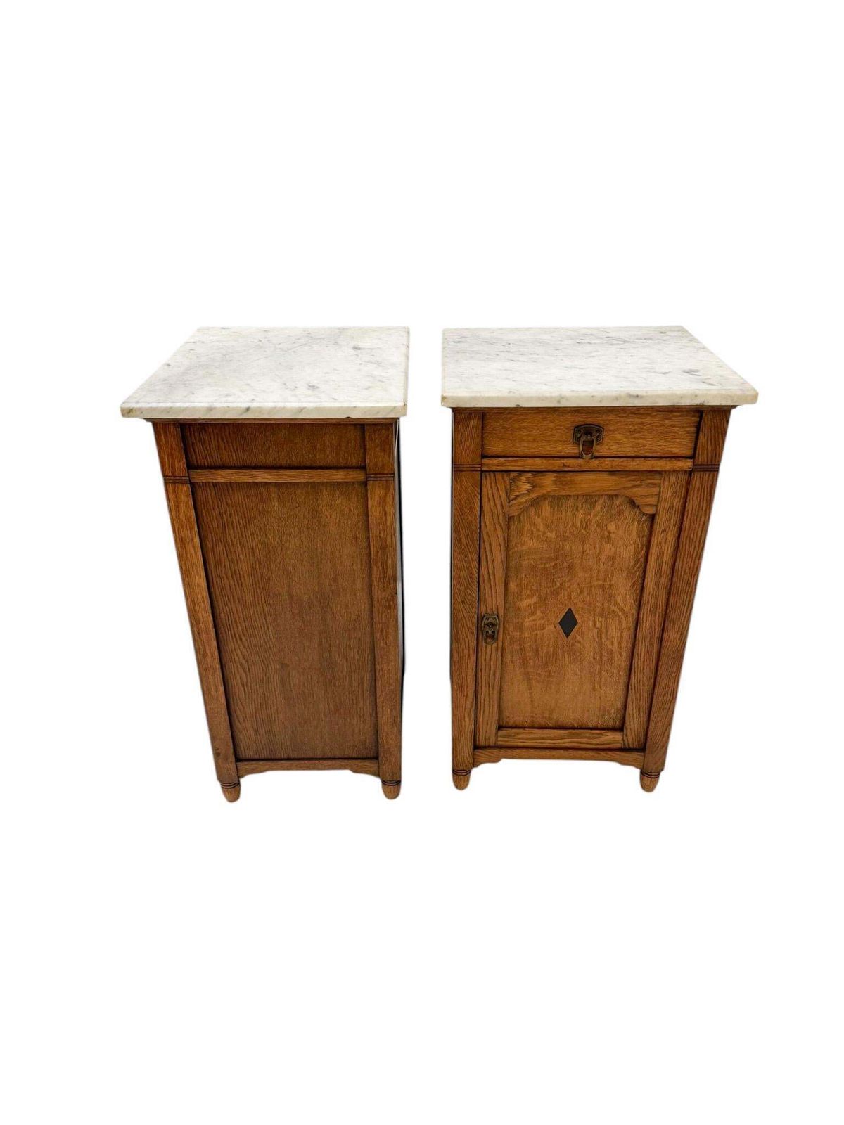 Two Arts & Crafts Art Nouveau Oak Nightstands Or Bedside Tables, 1900s photo furniture