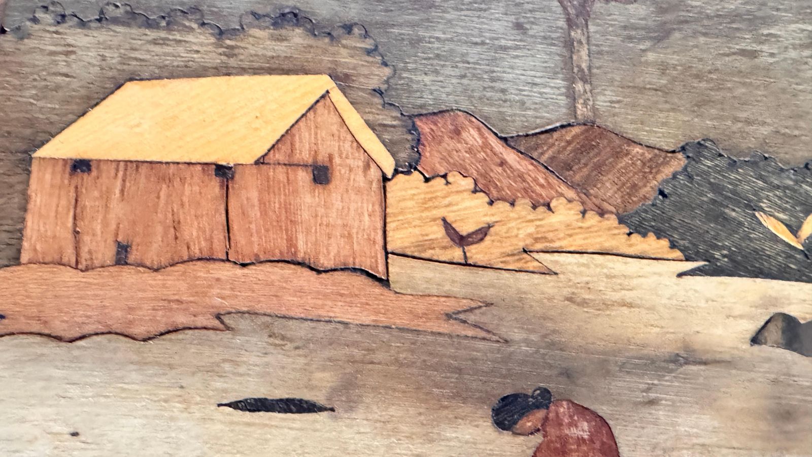 photo buy 950s French Wooden Marquetry Tray – Traditional Craftwork With Winter Scene