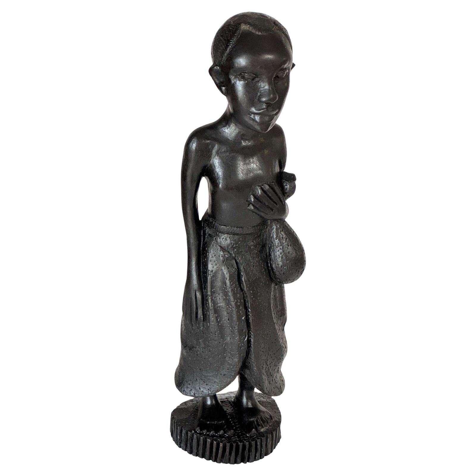 1950s French Wooden Female Sculpture – Expressive Carved Figure With Draped Skir
