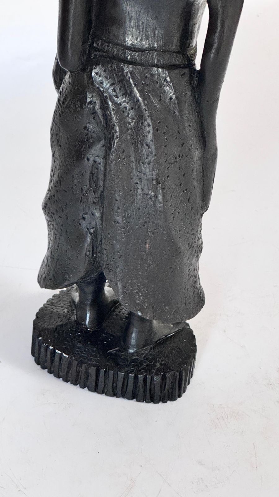 photo furniture 1950s French Wooden Female Sculpture – Expressive Carved Figure With Draped Skir