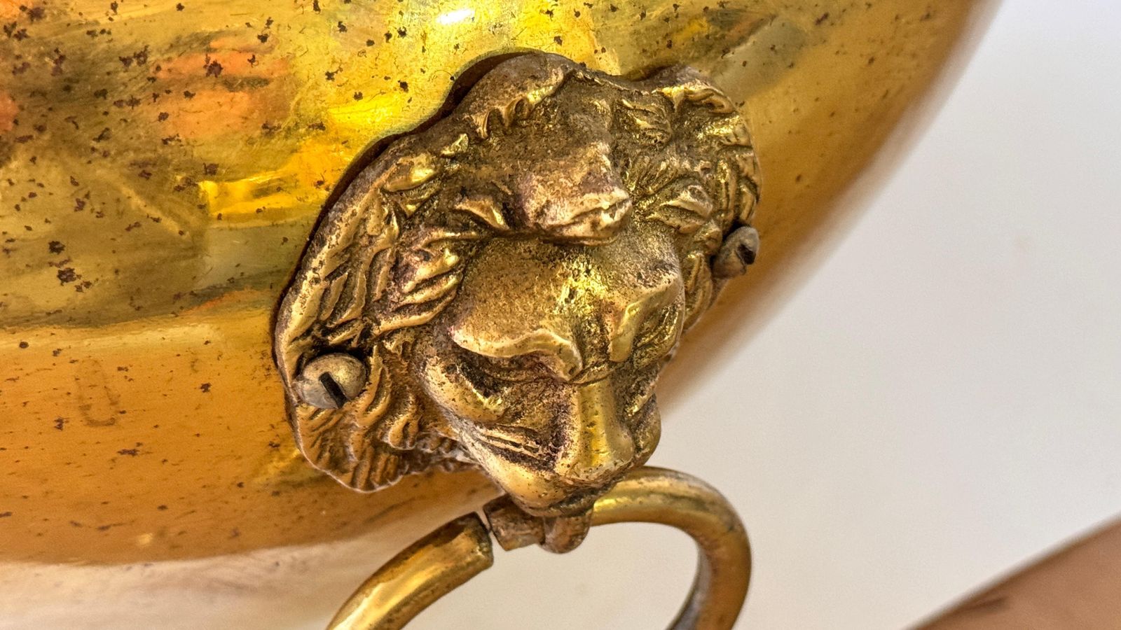 Pair Of 1950s French Brass Cache Pots – Lion Head Ornaments & Ring Handles photo 624.0