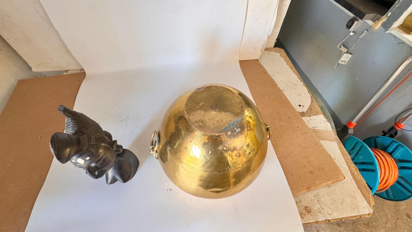 Home Decor Pair Of 1950s French Brass Cache Pots – Lion Head Ornaments & Ring Handles photo