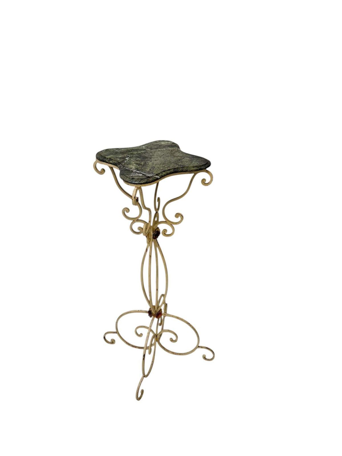Hollywood Regency Lacquered Wrought Iron Pedestal With Marble Top, 1970s photo furniture