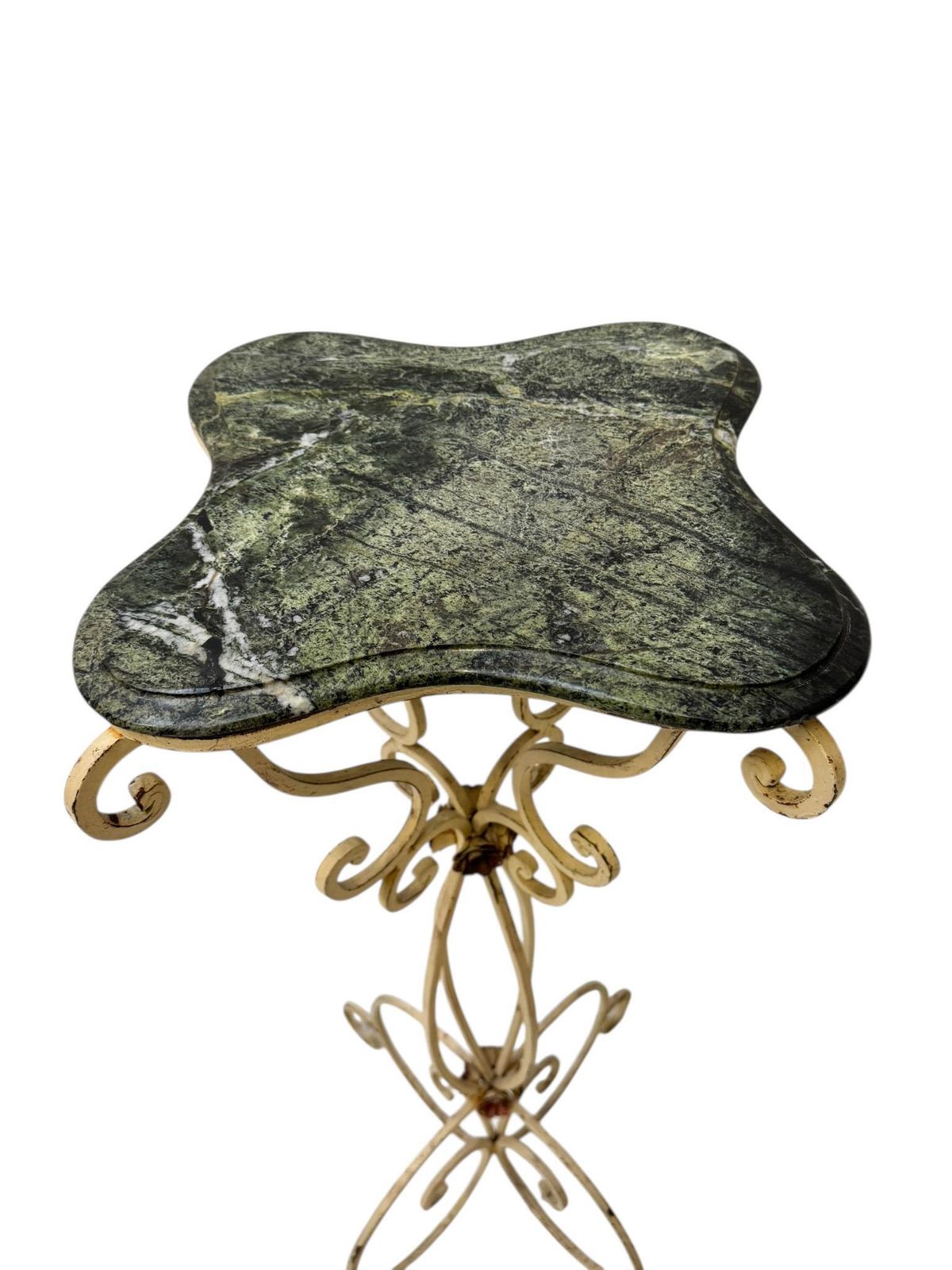 Hollywood Regency Lacquered Wrought Iron Pedestal With Marble Top, 1970s photo vinterior