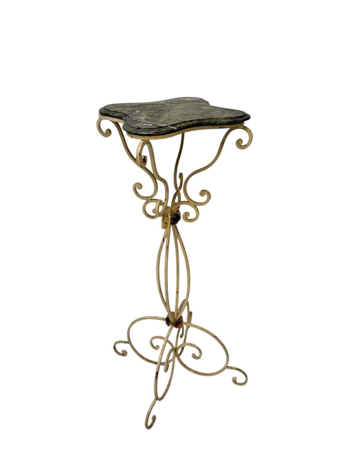 Hollywood Regency Lacquered Wrought Iron Pedestal With Marble Top, 1970s photo vintage
