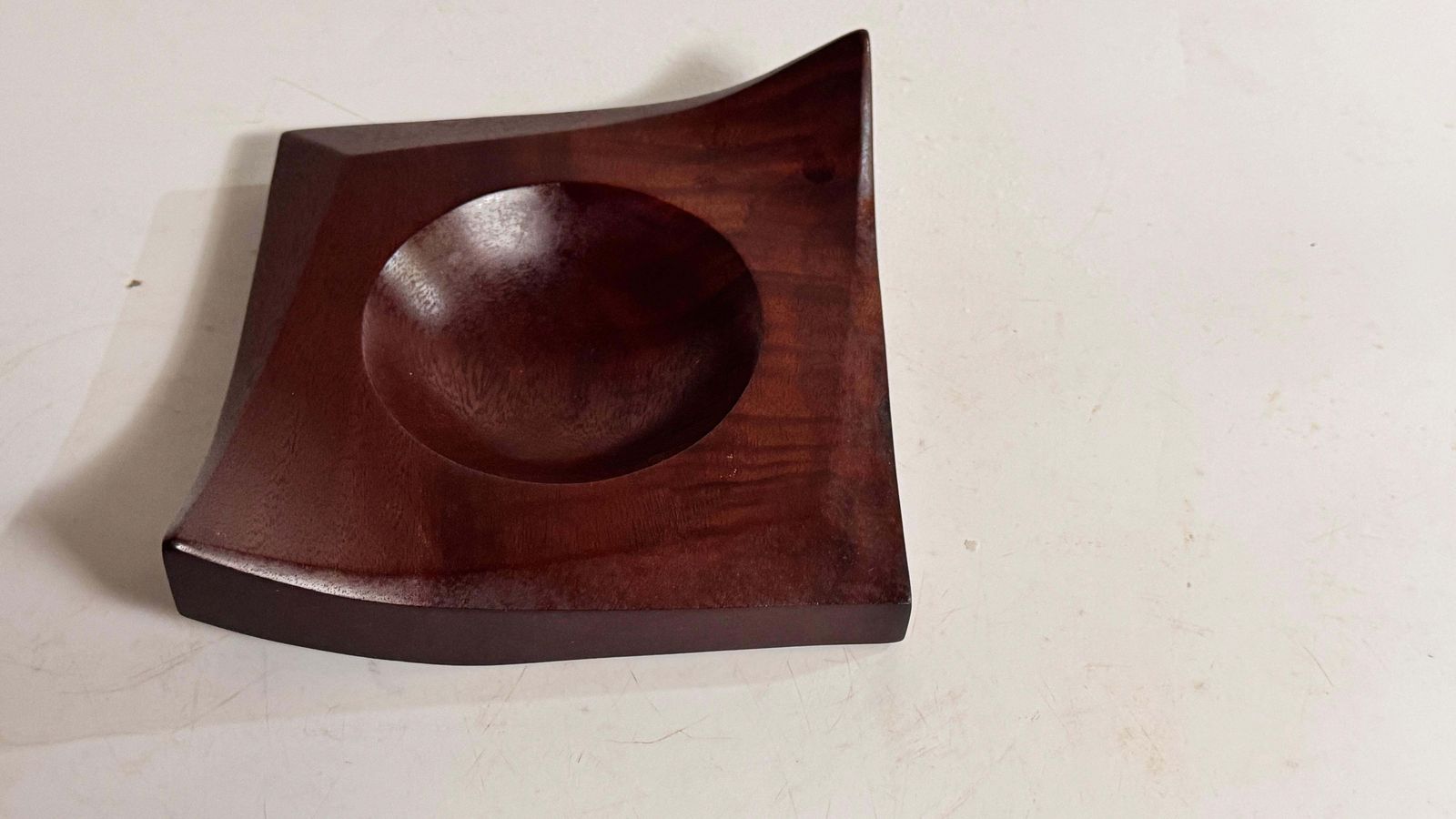 1960s French Sculptural Ceramic Ashtray – Faceted Leaf Form Design, Brown Glaze photo for sale