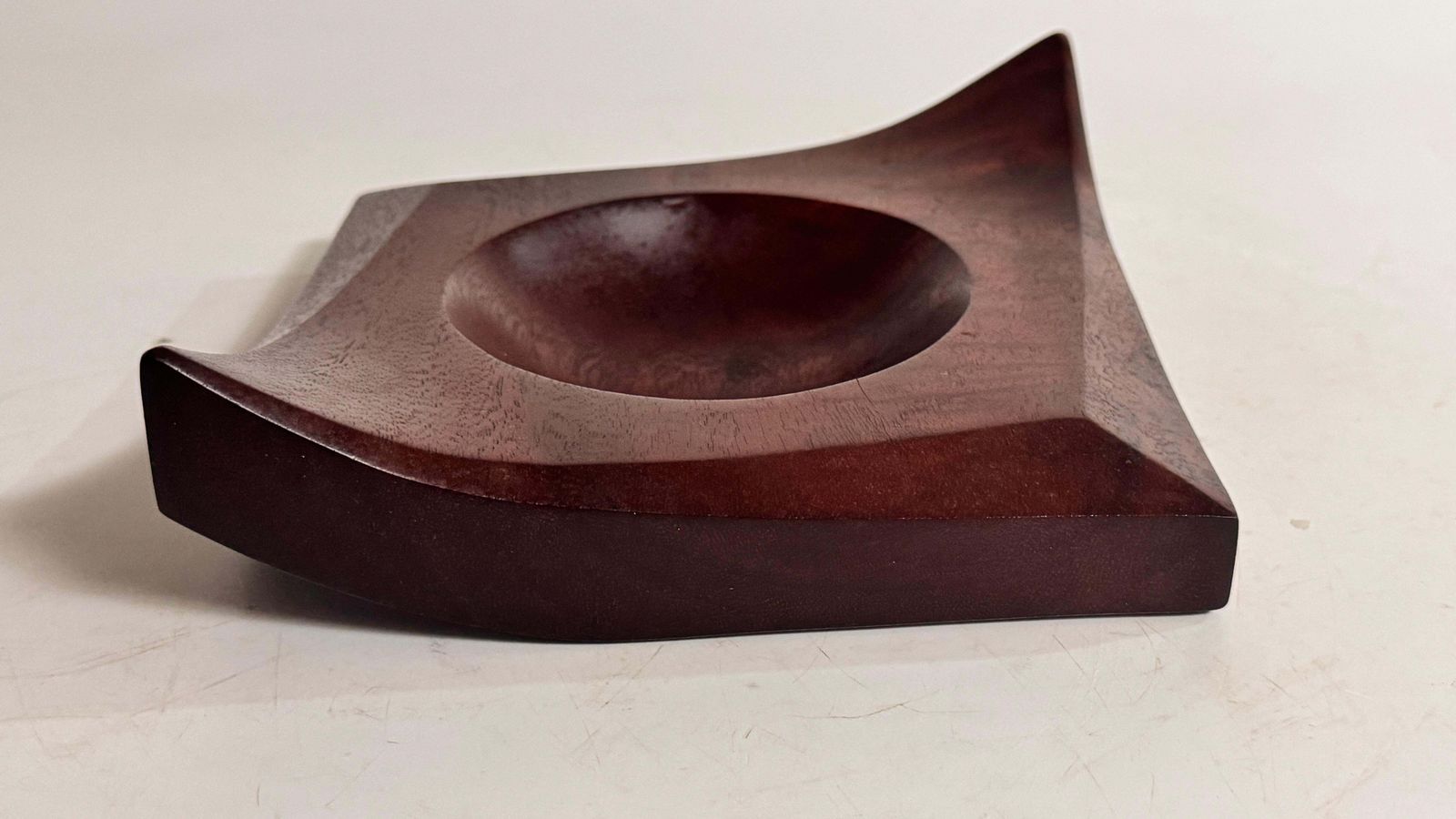 1960s French Sculptural Ceramic Ashtray – Faceted Leaf Form Design, Brown Glaze photo Home Decor