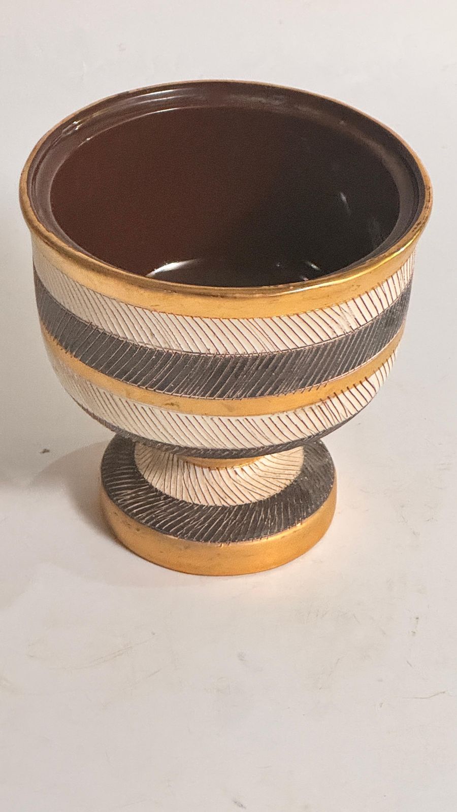1960s Italian Ceramic Vide Poche – Yellow, White & Black Geometric Design photo for sale