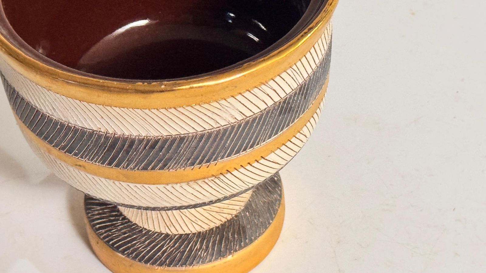 1960s Italian Ceramic Vide Poche – Yellow, White & Black Geometric Design photo 478.0