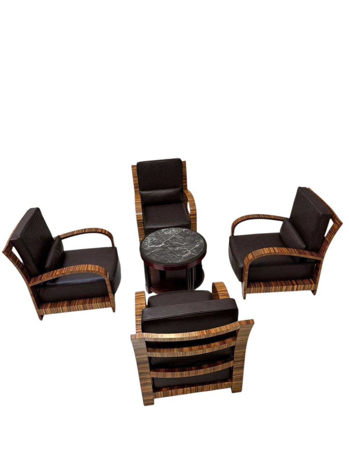 Four Art Deco Lounge Chairs With Leather Cushions France, 1930s photo for sale