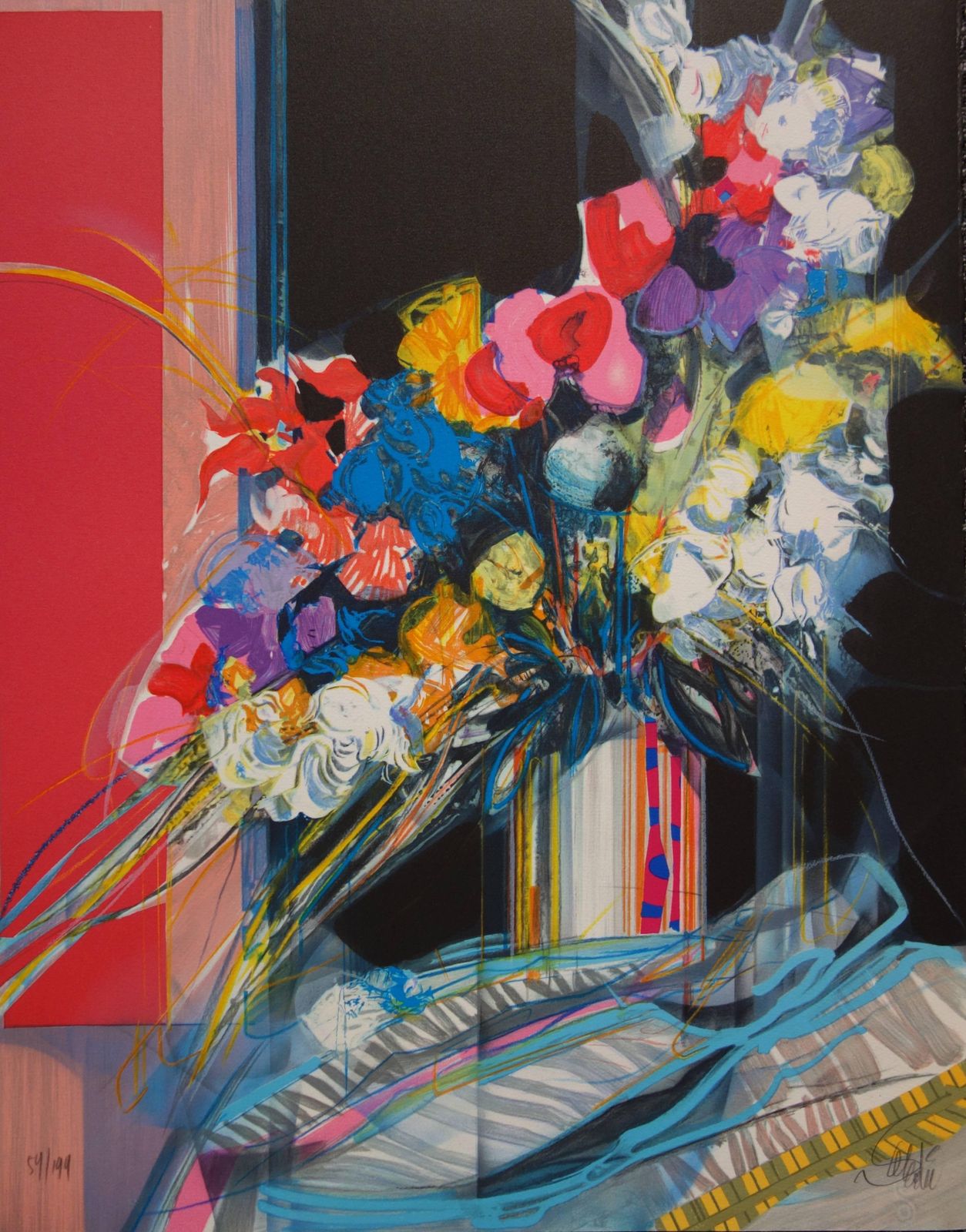 Jean Baptiste Valadieflowers Blue, White & Red   Original Handsigned Lithograph