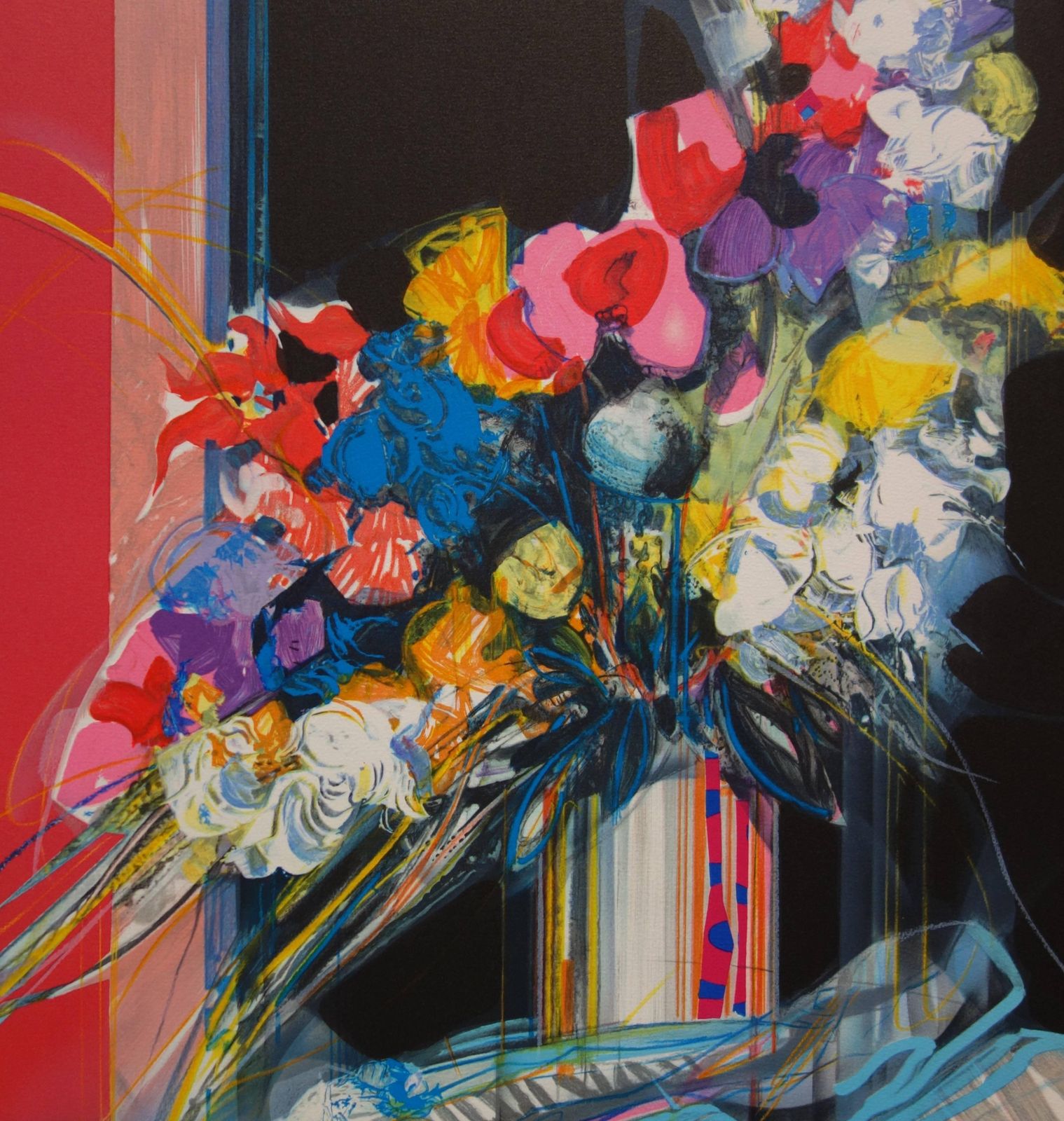 Jean Baptiste Valadieflowers Blue, White & Red   Original Handsigned Lithograph photo Art