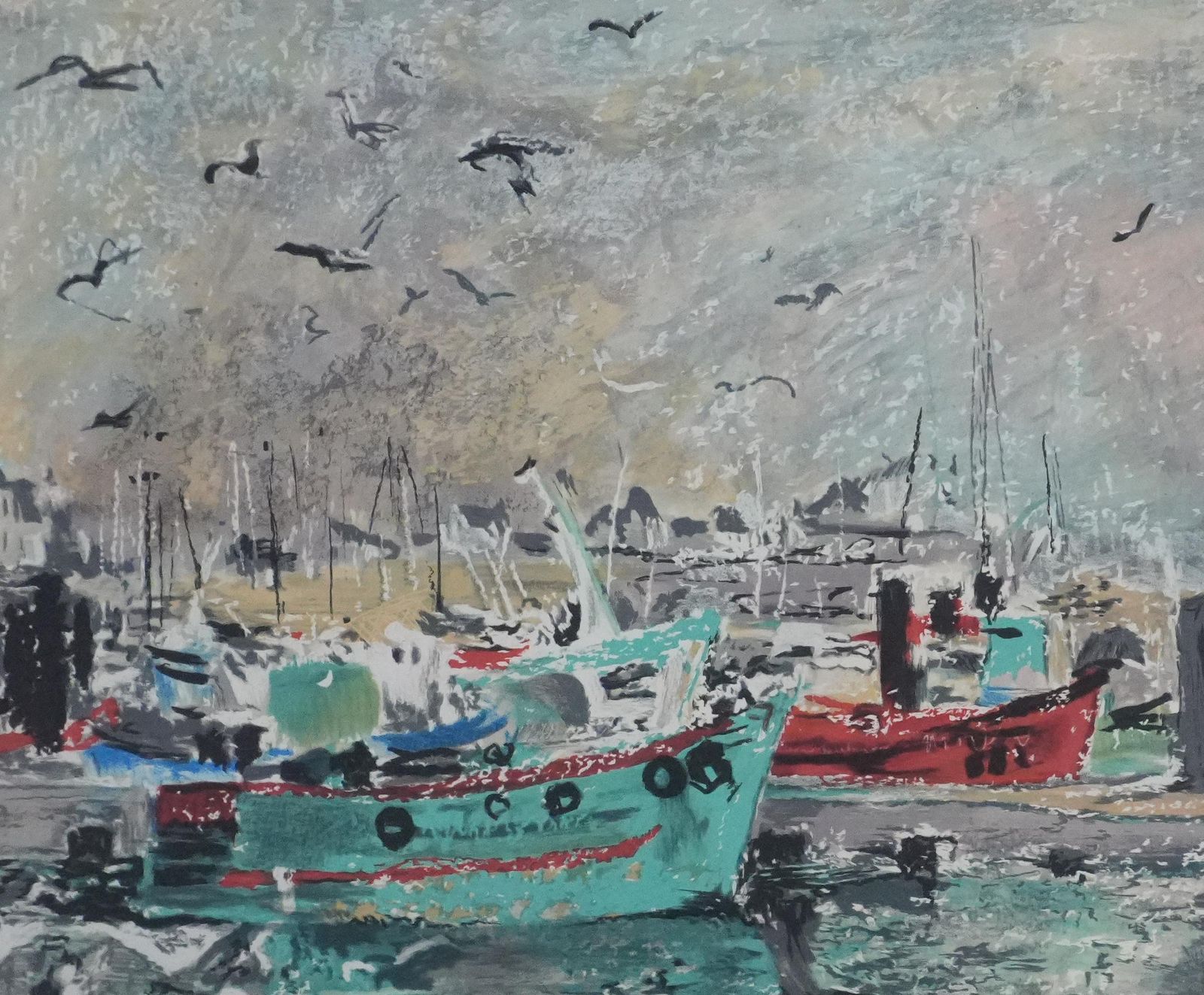 Yvonne Cheffer Delouisin The Port Of Bretagne   Original Lithograph photo Art