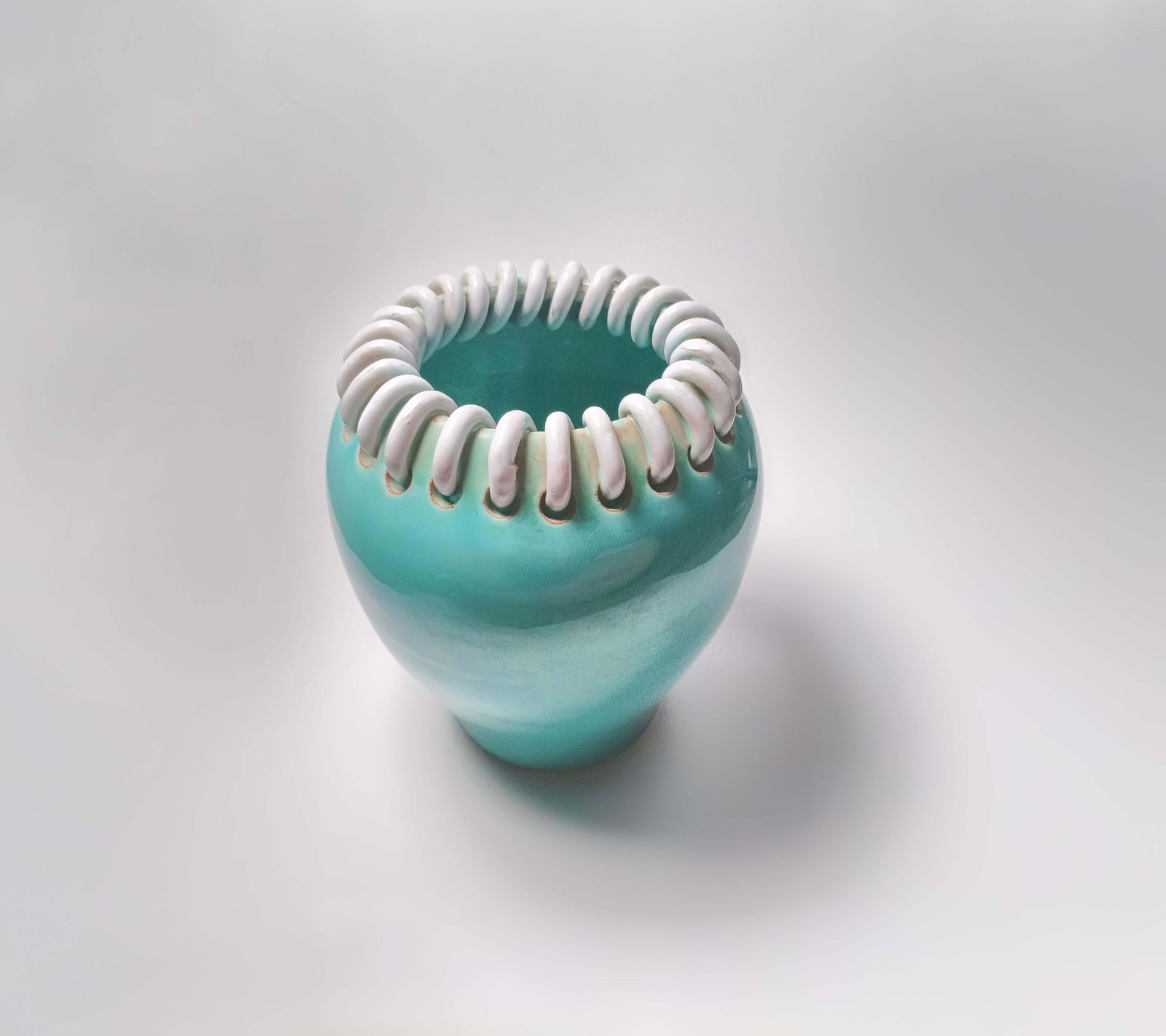 photo furniture Mid Century Turquoise Ceramic Vase By Alexandre De Wemmel, Belgium, 1950s