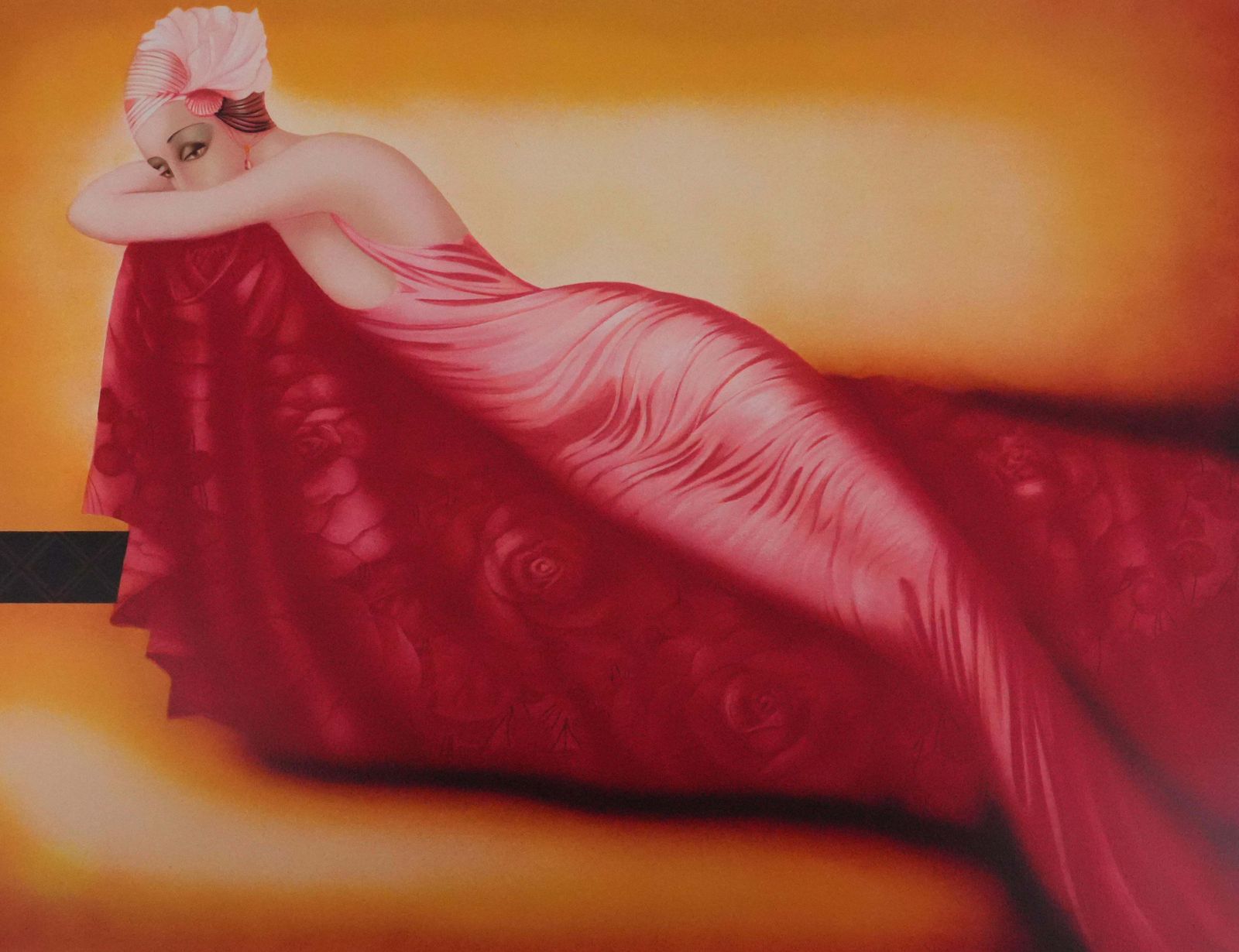 Philippe Augéthe Women In Pink Dress   Original Handsigned Lithograph1985 photo for sale