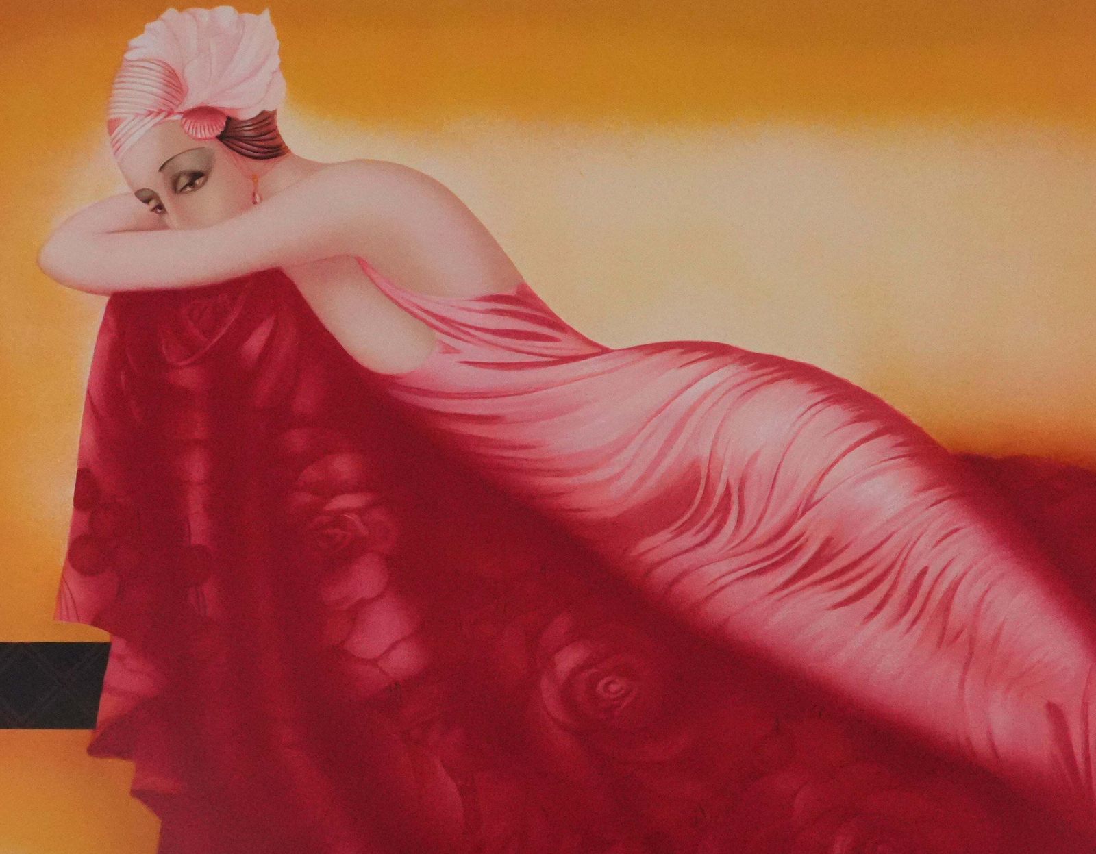 Philippe Augéthe Women In Pink Dress   Original Handsigned Lithograph1985 photo Art