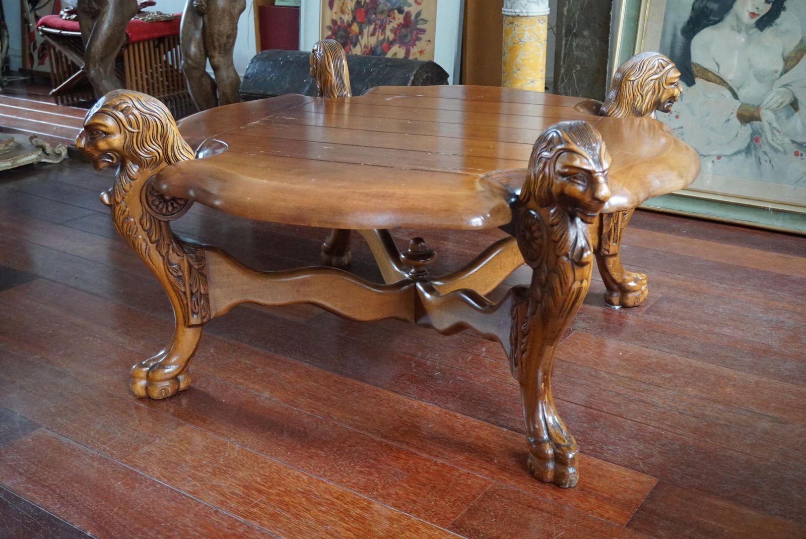 Rustic Elegance Hand Carved Lion Leg Coffee Table, France Or Italy, Circa 1940s photo for sale
