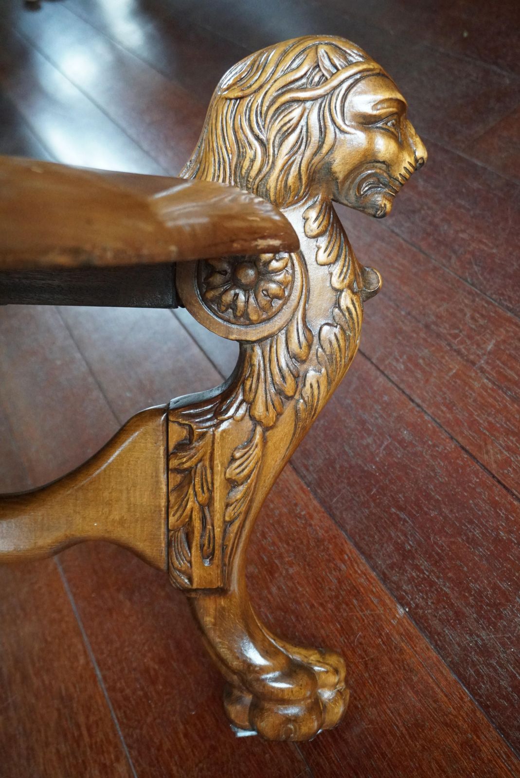 photo for sale Rustic Elegance Hand Carved Lion Leg Coffee Table, France Or Italy, Circa 1940s
