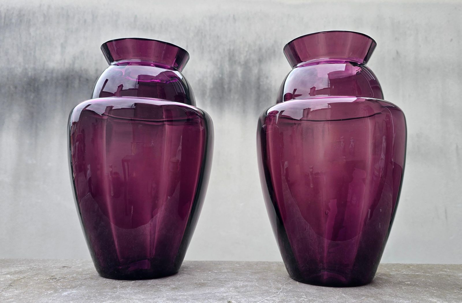 Elegant Pair Of Deep Amethyst Murano Glass Vases, Hand Blown In Italy, 1970s photo 2051.0