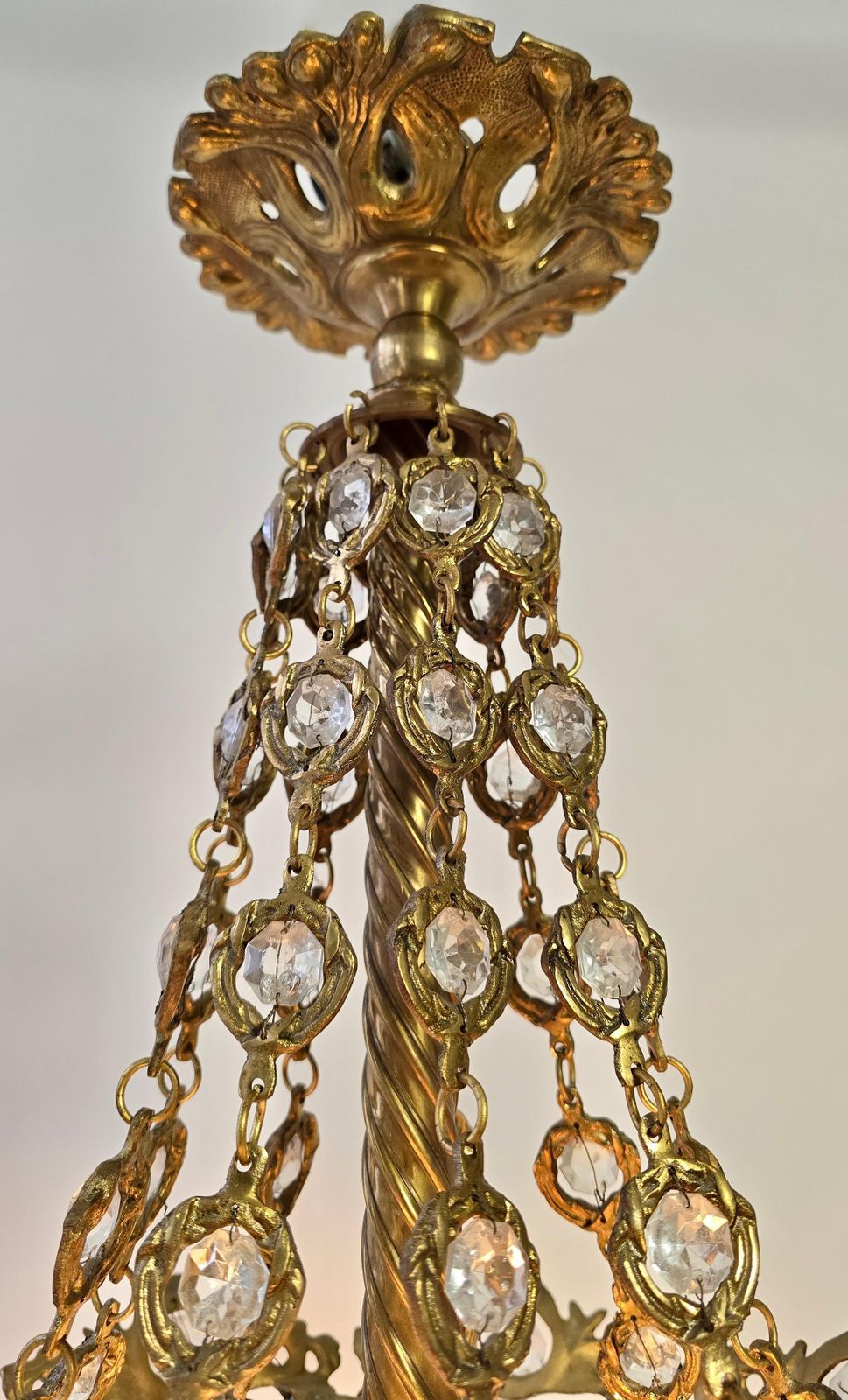photo for sale Grand Belle époque Crown Chandelier With Opaline Glass Fringe, Continental