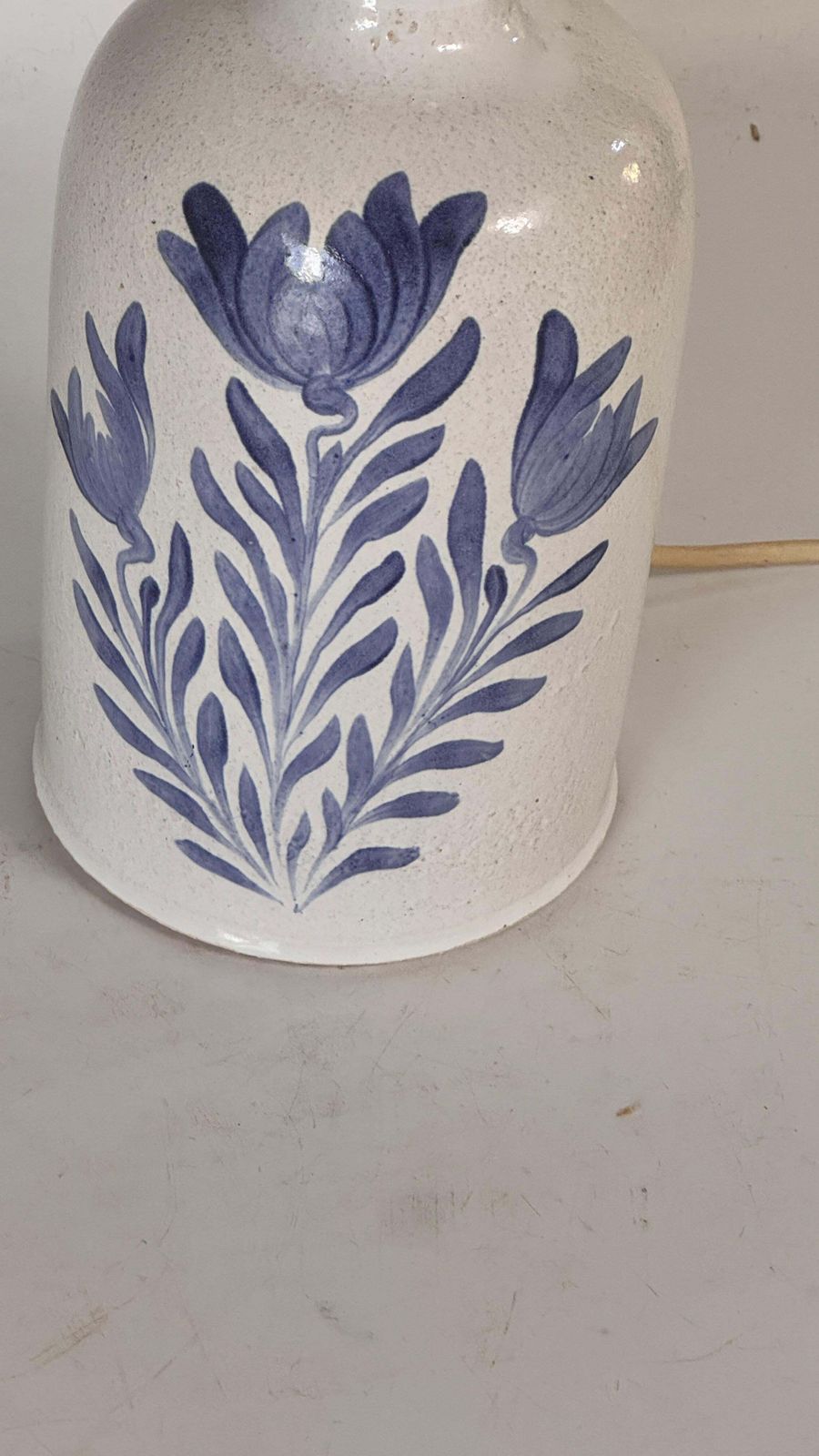 1970s Biot Ceramic Table Lamp – White And Blue Floral Design, French Provincial photo buy