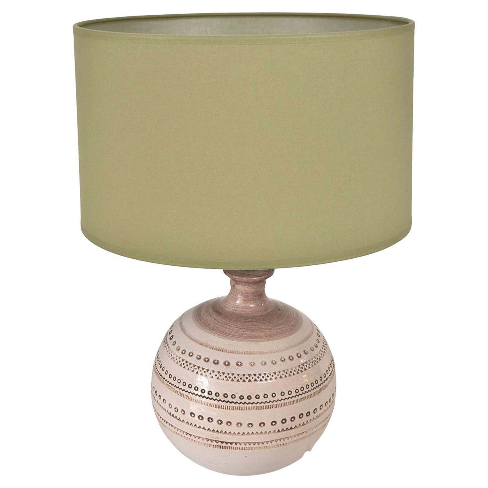 1970s French Ceramic Table Lamp – Beige Geometric Relief Design, Jean Besnard