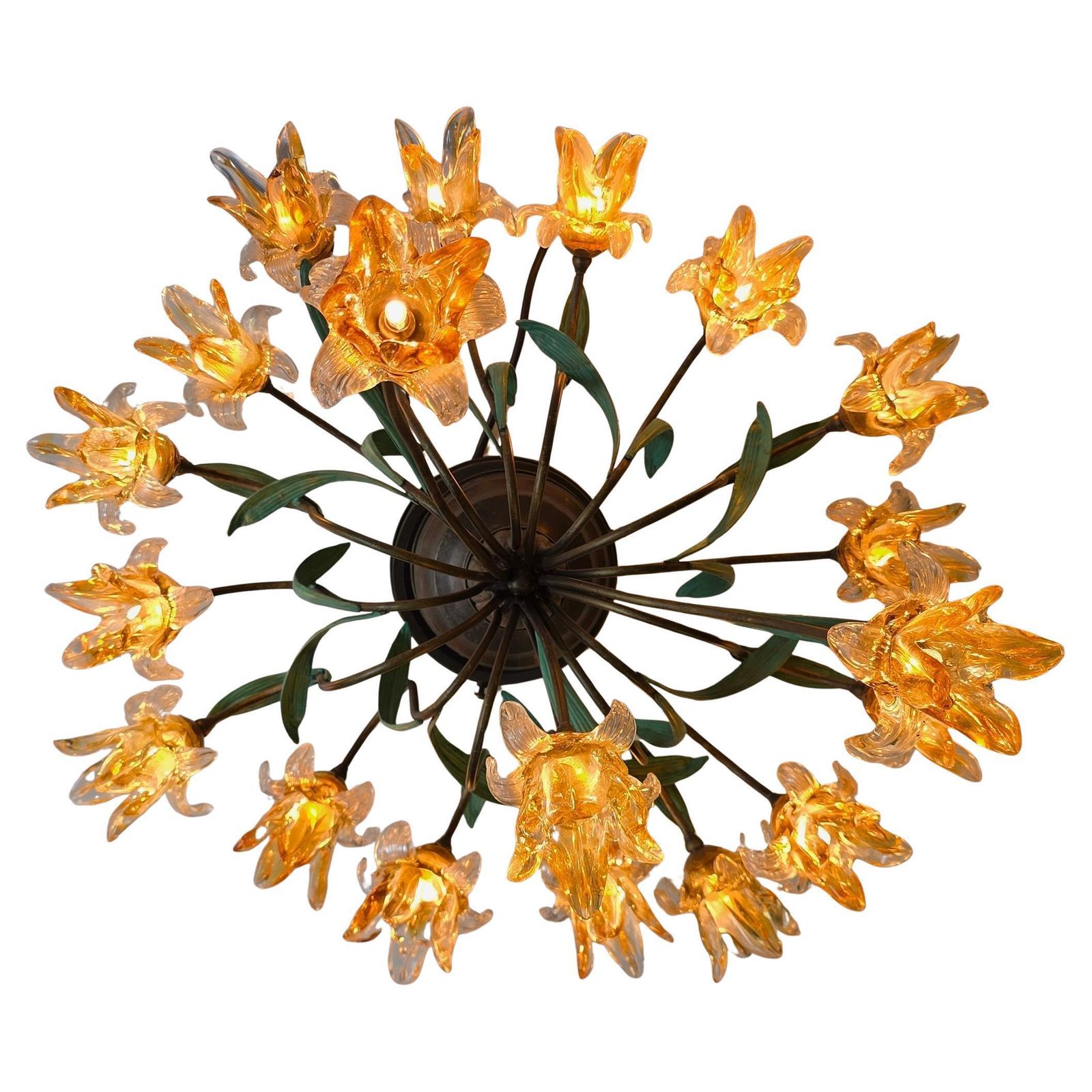 Italian Murano Style Semi Flush Mount Chandelier With 19 Glass Flowers photo Lighting