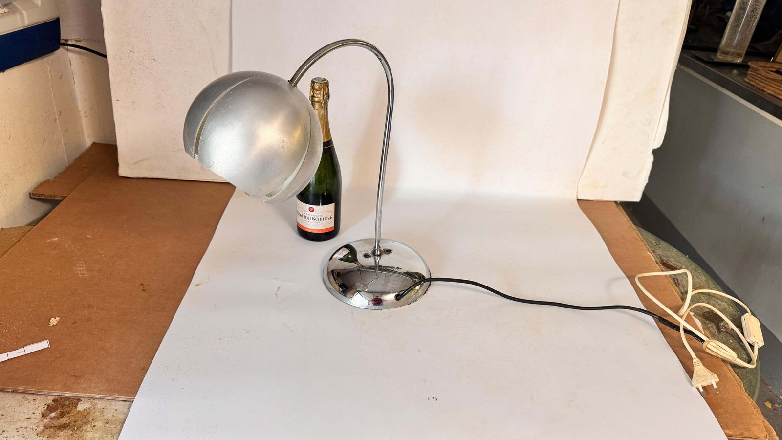 1970s Chrome And Aluminum Table Lamp – Curved Modernist French Design photo furniture