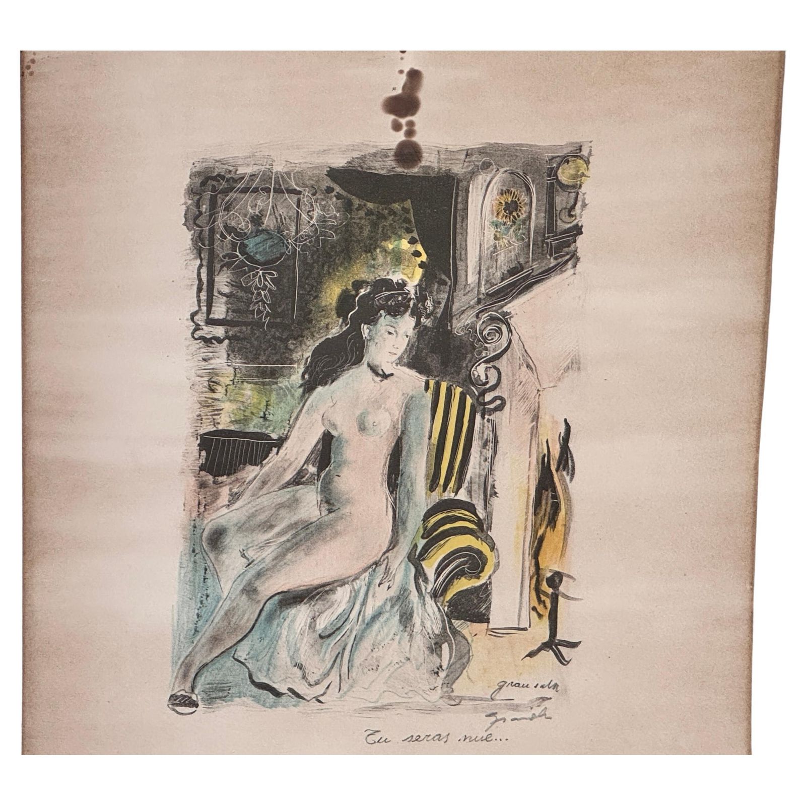 Lavis And Pencil Drawing By Emilio Grau Sala – Signed And Annotated – Circa 1950