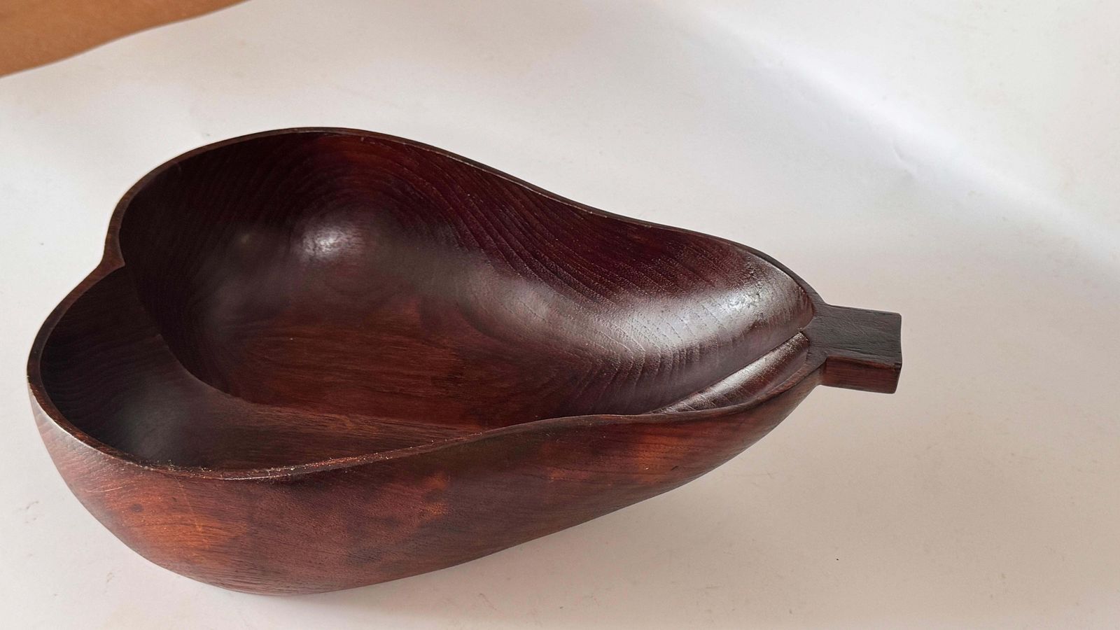1970s French Wooden Pear Shaped Fruit Basket – Dark Patina Decorative Bowl photo 478.0