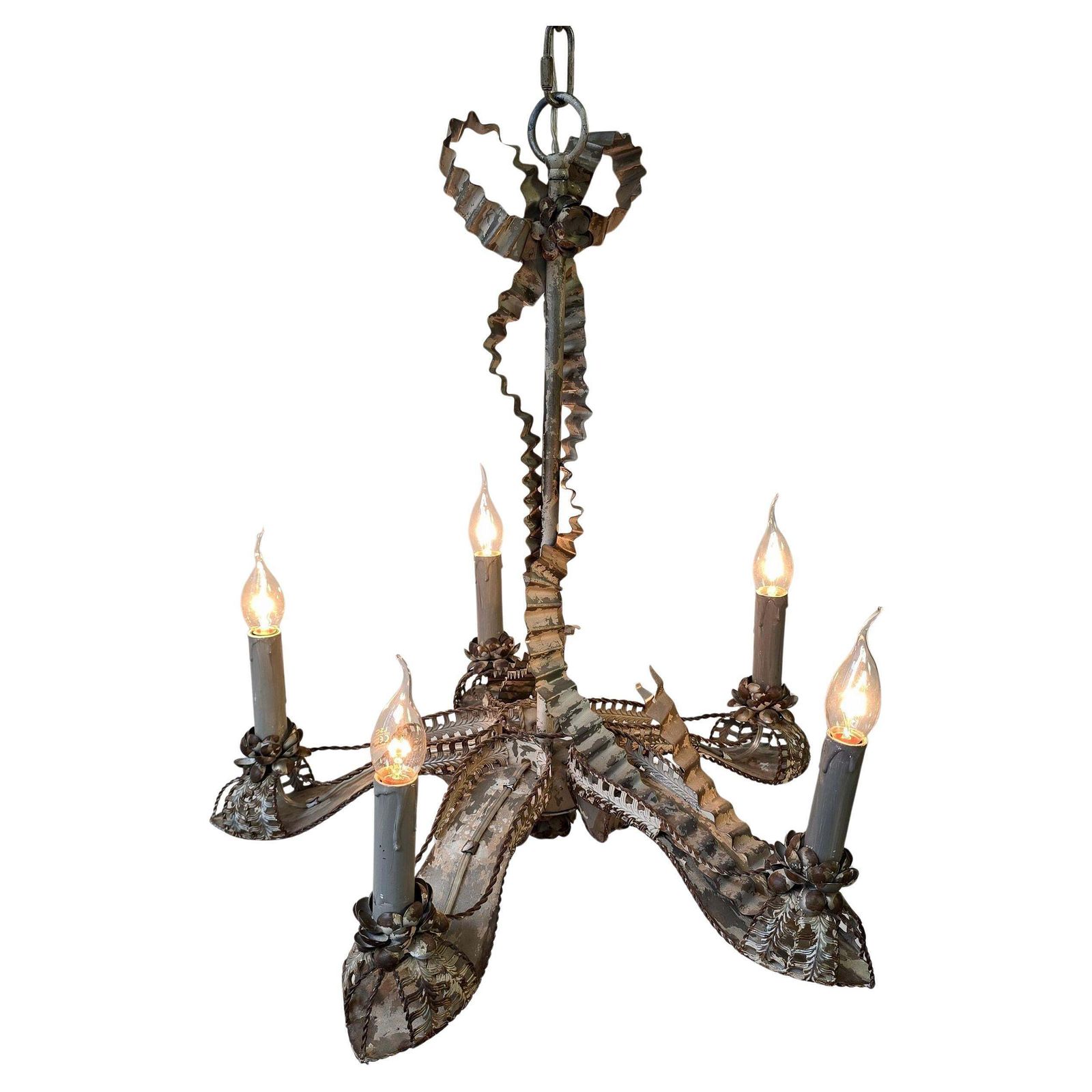 Rare Surrealist “High Heel Shoe” Tôle Chandelier, 5 Light, France, Ca. 1950s