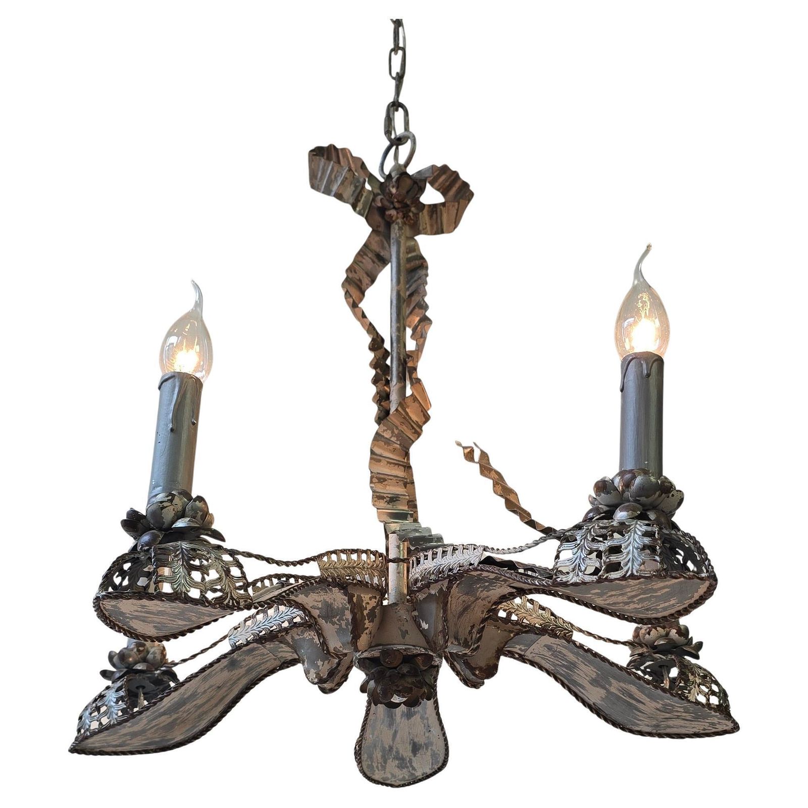 Rare Surrealist “High Heel Shoe” Tôle Chandelier, 5 Light, France, Ca. 1950s photo furniture