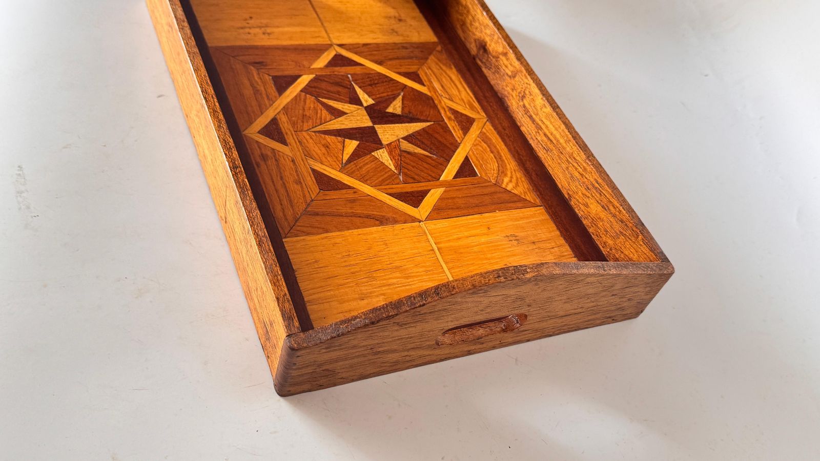 photo for sale Art Deco Wooden Tray With Geometric Marquetry – France, 1940s